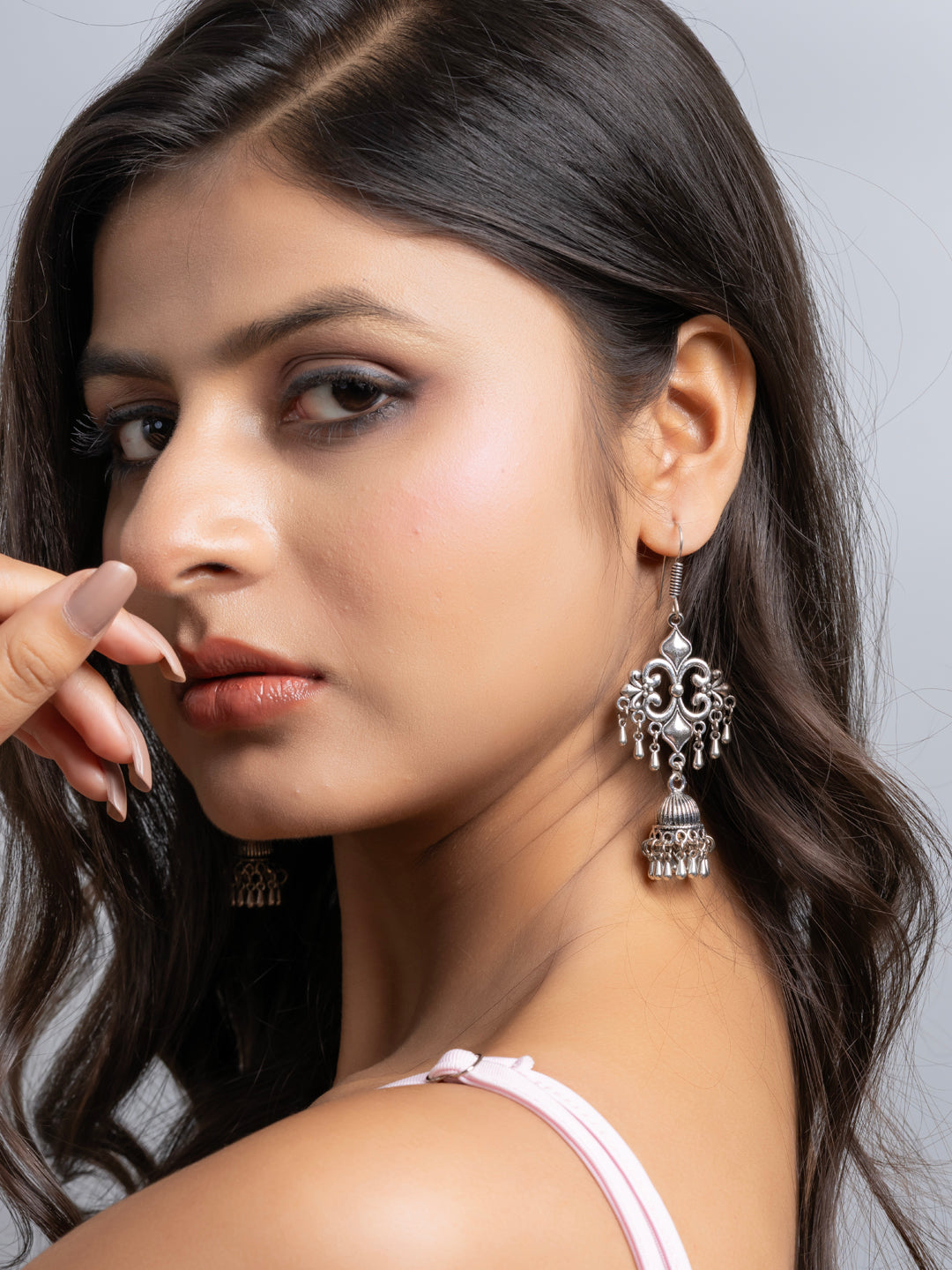 Oxidized German Silver Floral Statement Jhumka Dangler Earring LOOK AND ADORN - designed for you