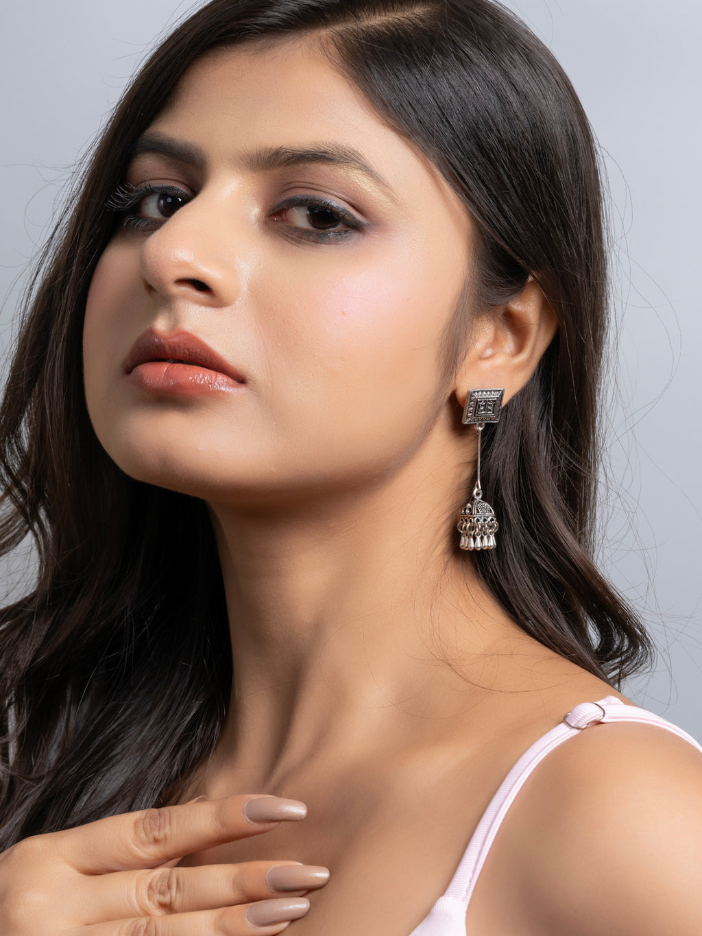 Oxidized German Silver Statement Stud Jhumka Earring LOOK AND ADORN - designed for you
