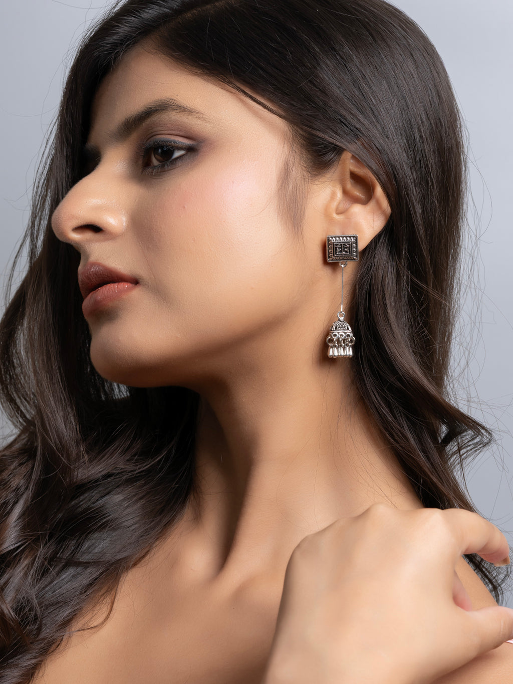 Oxidized German Silver Statement Stud Jhumka Earring LOOK AND ADORN - designed for you