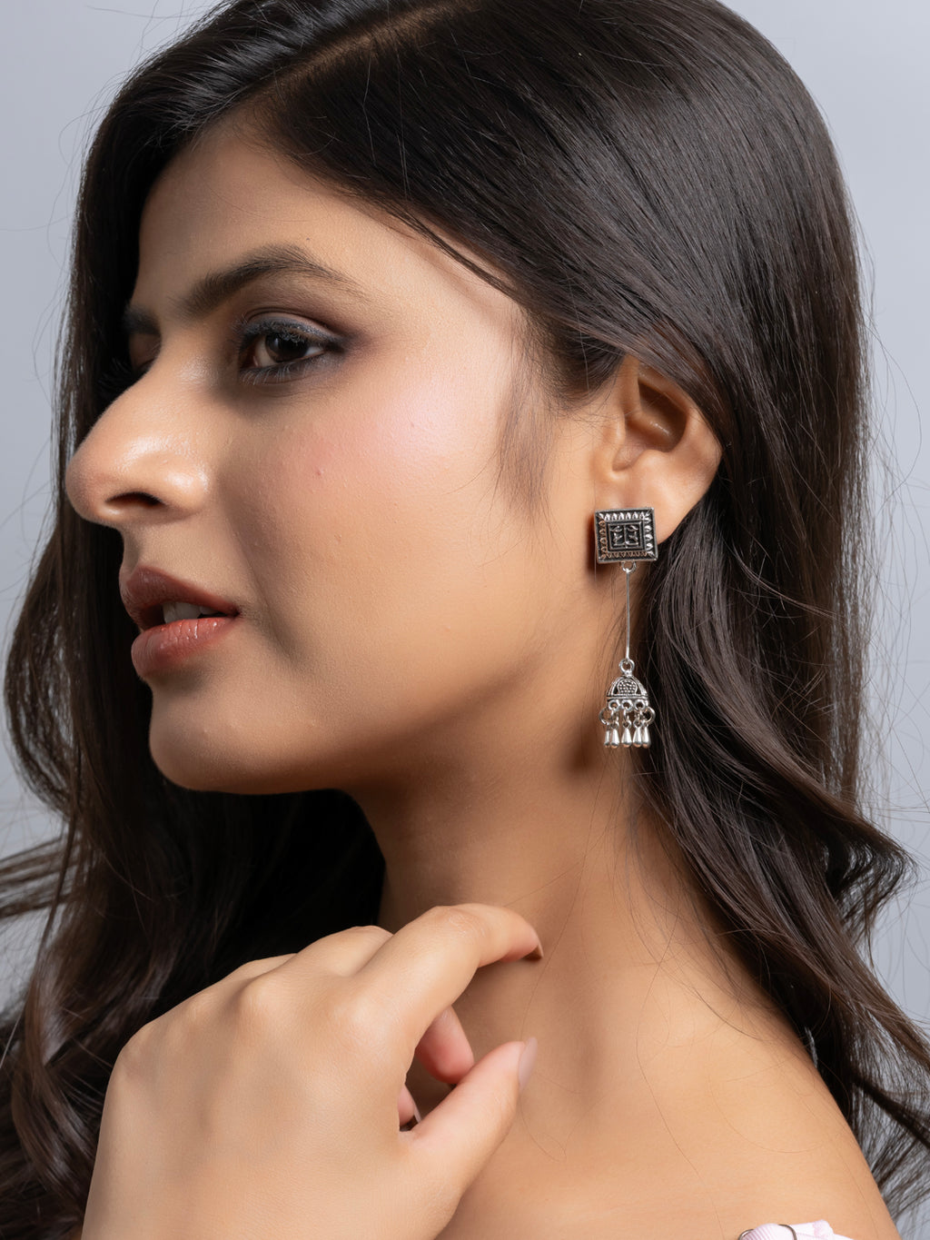 Oxidized German Silver Statement Stud Jhumka Earring LOOK AND ADORN - designed for you