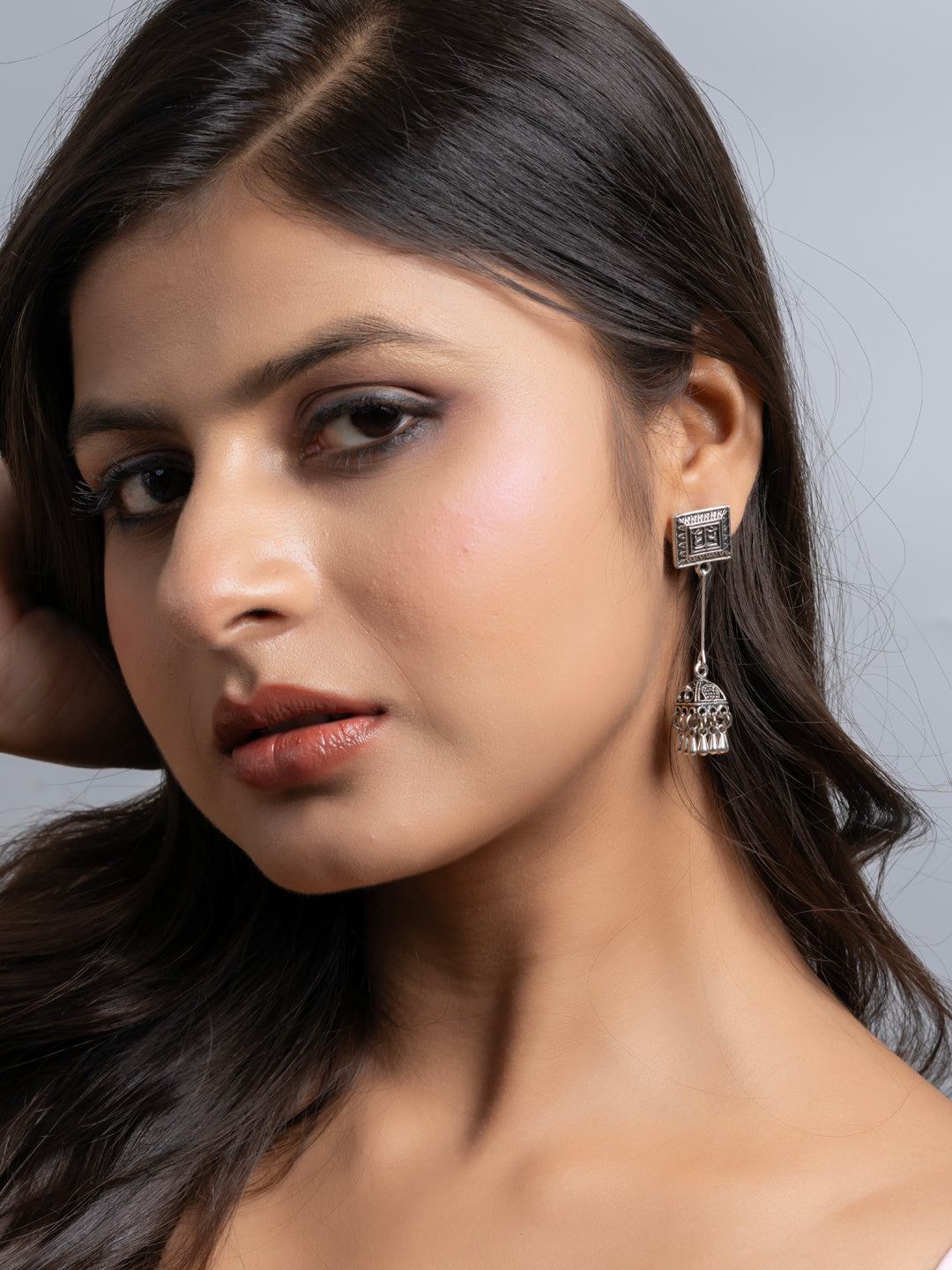 Oxidized German Silver Statement Stud Jhumka Earring LOOK AND ADORN - designed for you