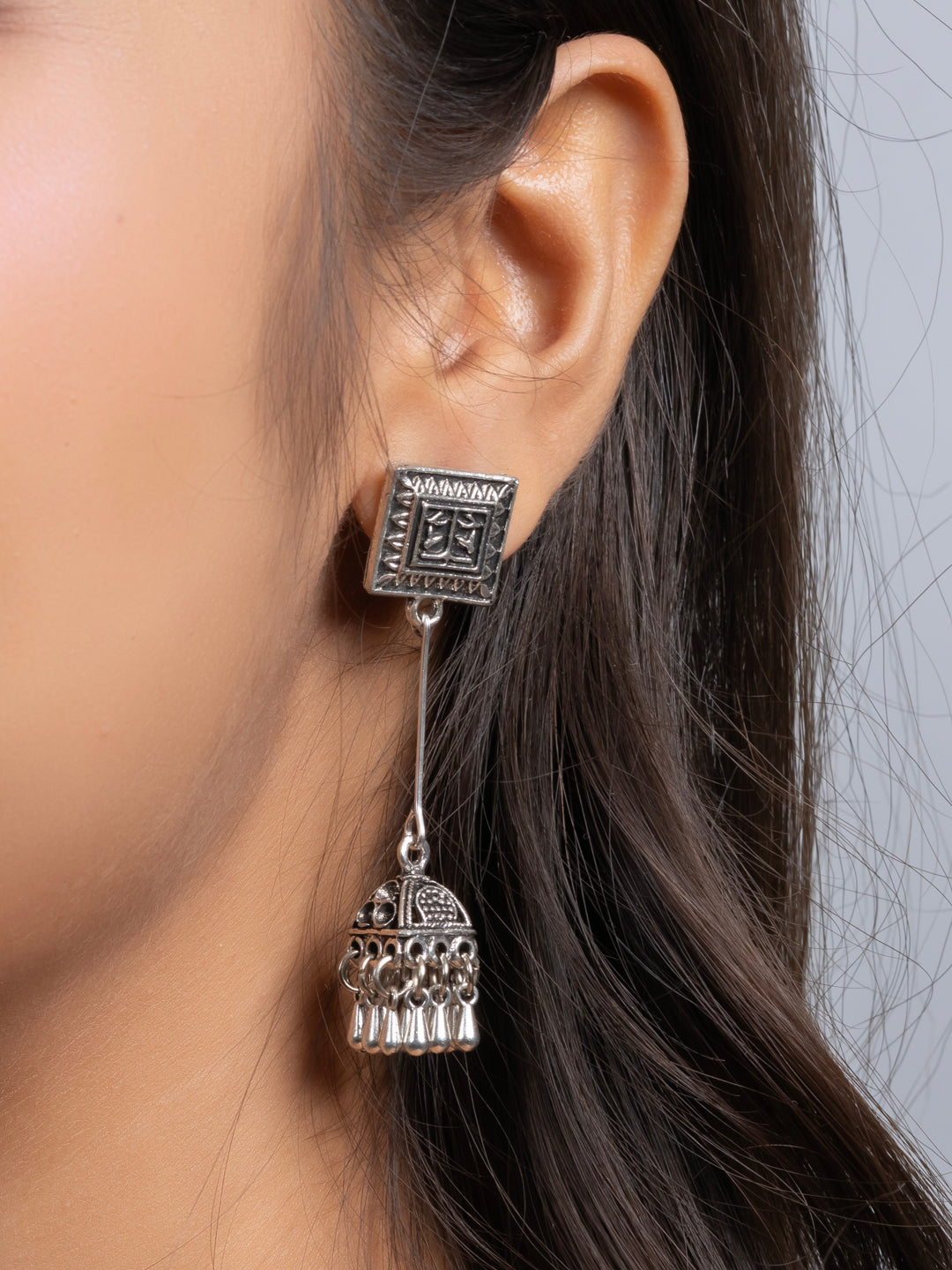 Oxidized German Silver Statement Stud Jhumka Earring LOOK AND ADORN - designed for you