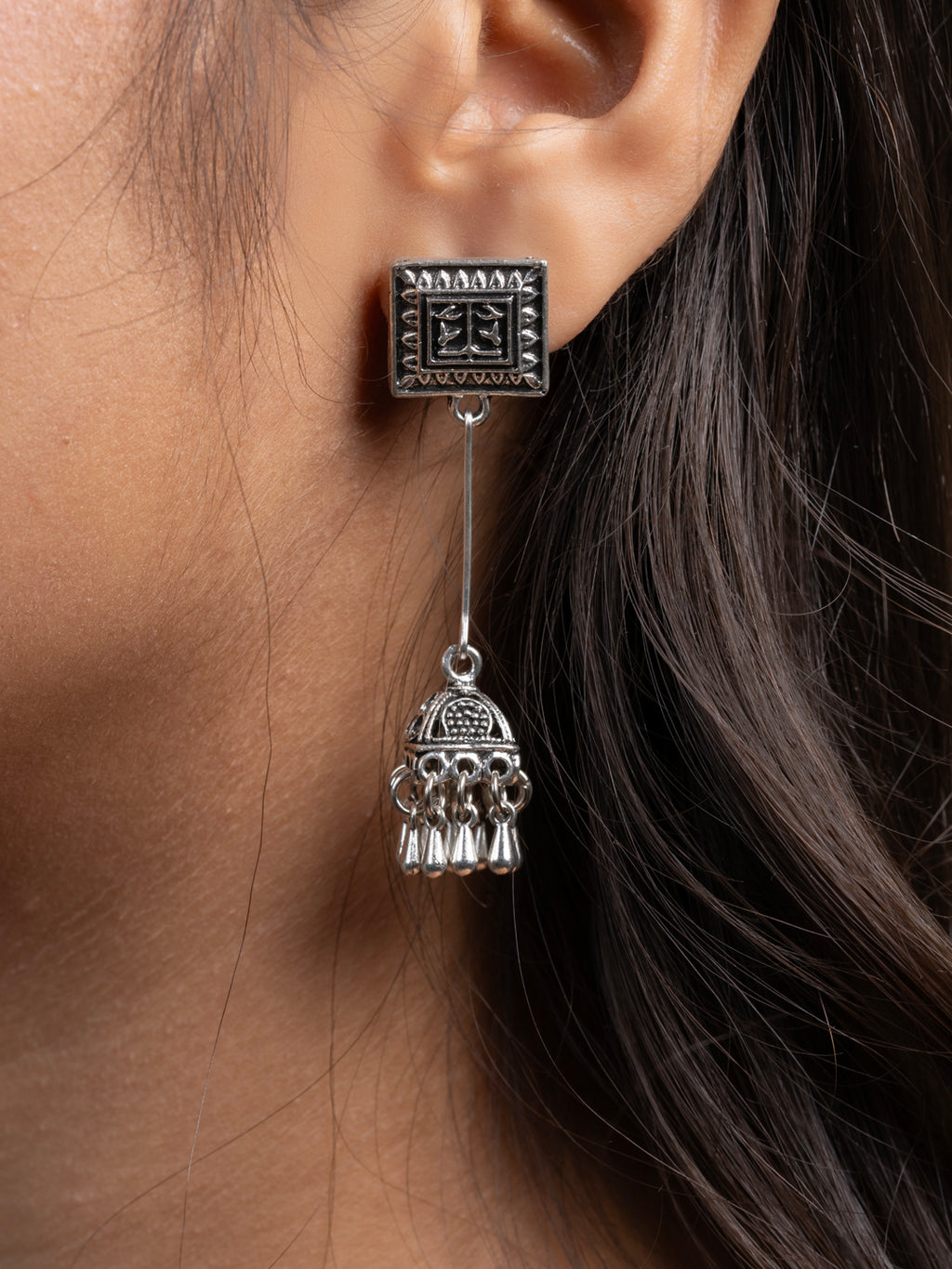 Oxidized German Silver Statement Stud Jhumka Earring LOOK AND ADORN - designed for you