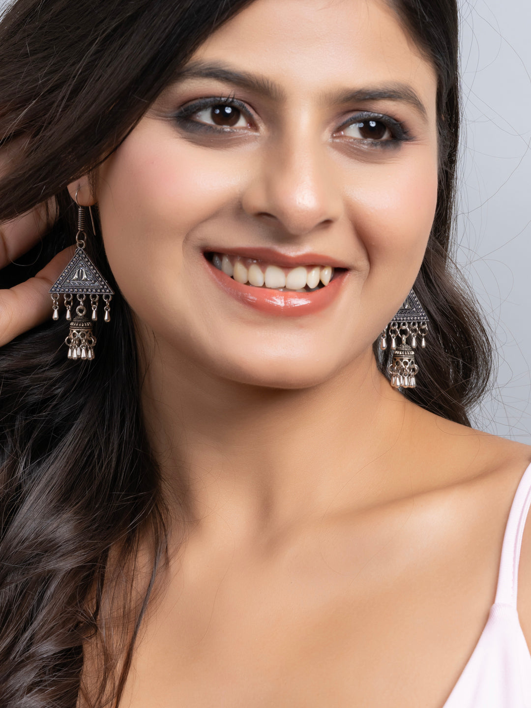 Oxidized German Silver Statement Stud Jhumka Earring LOOK AND ADORN - designed for you