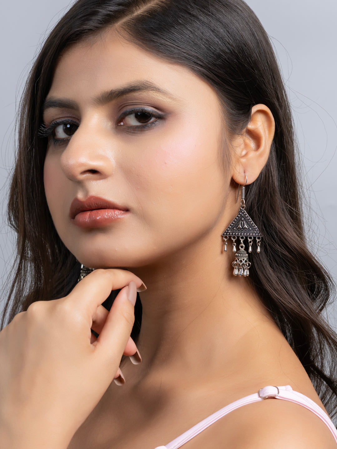 Oxidized German Silver Statement Stud Jhumka Earring LOOK AND ADORN - designed for you