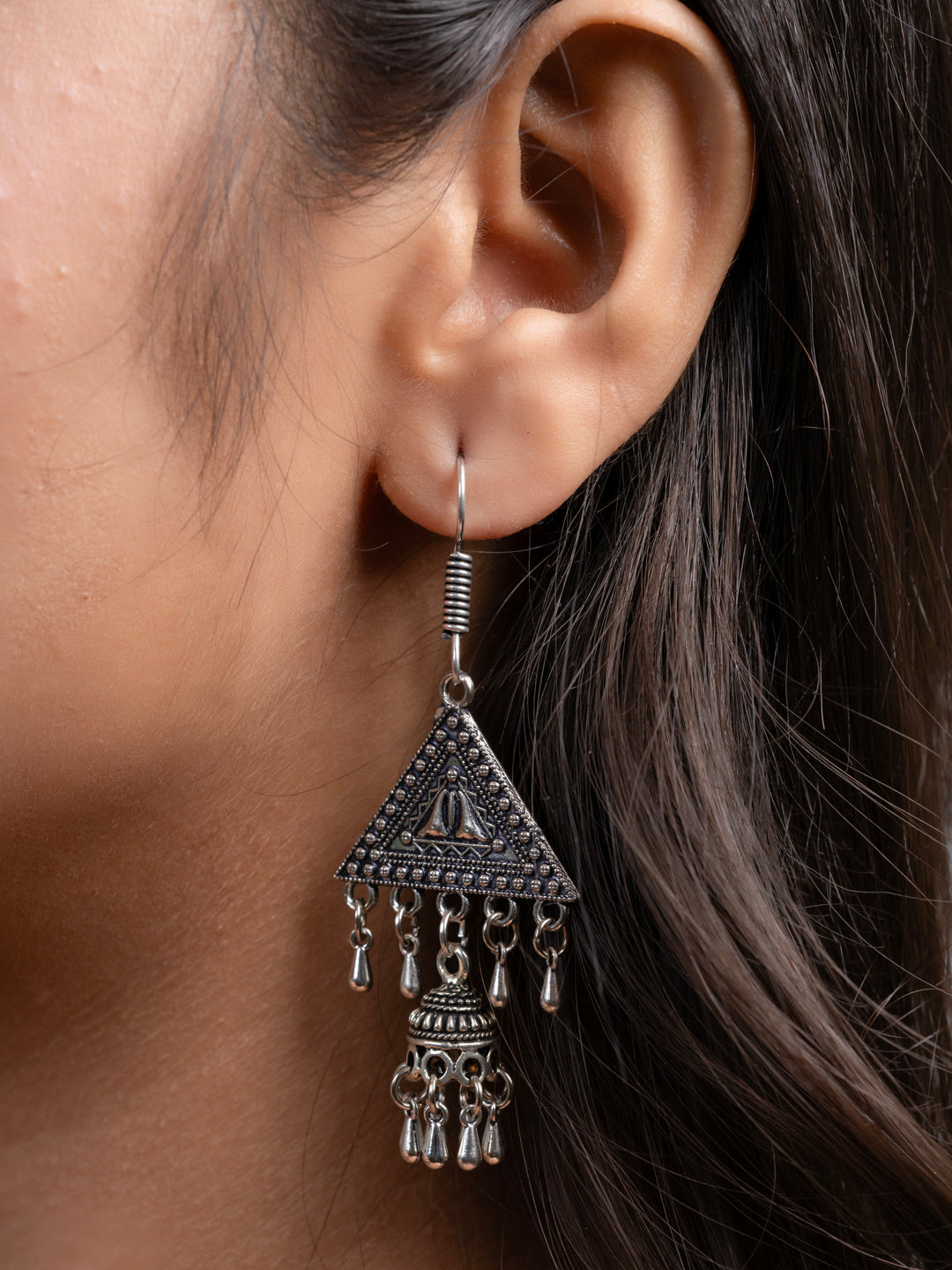 Oxidized German Silver Statement Stud Jhumka Earring LOOK AND ADORN - designed for you