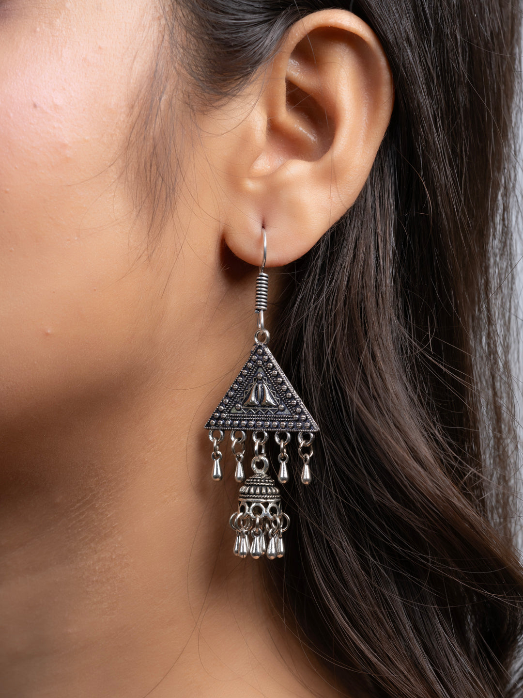 Oxidized German Silver Statement Stud Jhumka Earring LOOK AND ADORN - designed for you