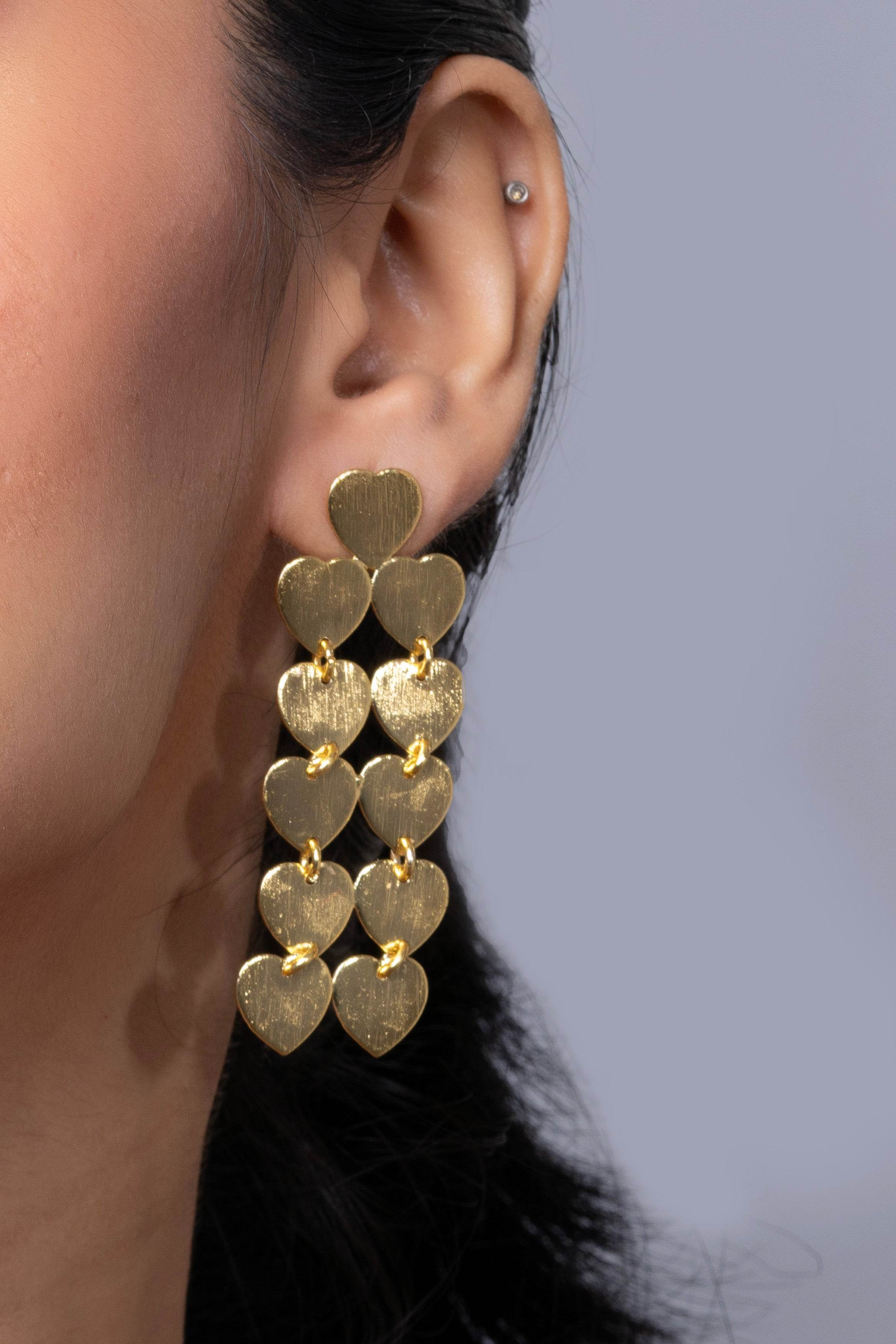Designer Golden Heart Brass Stud Earring - Lookandadorn.com