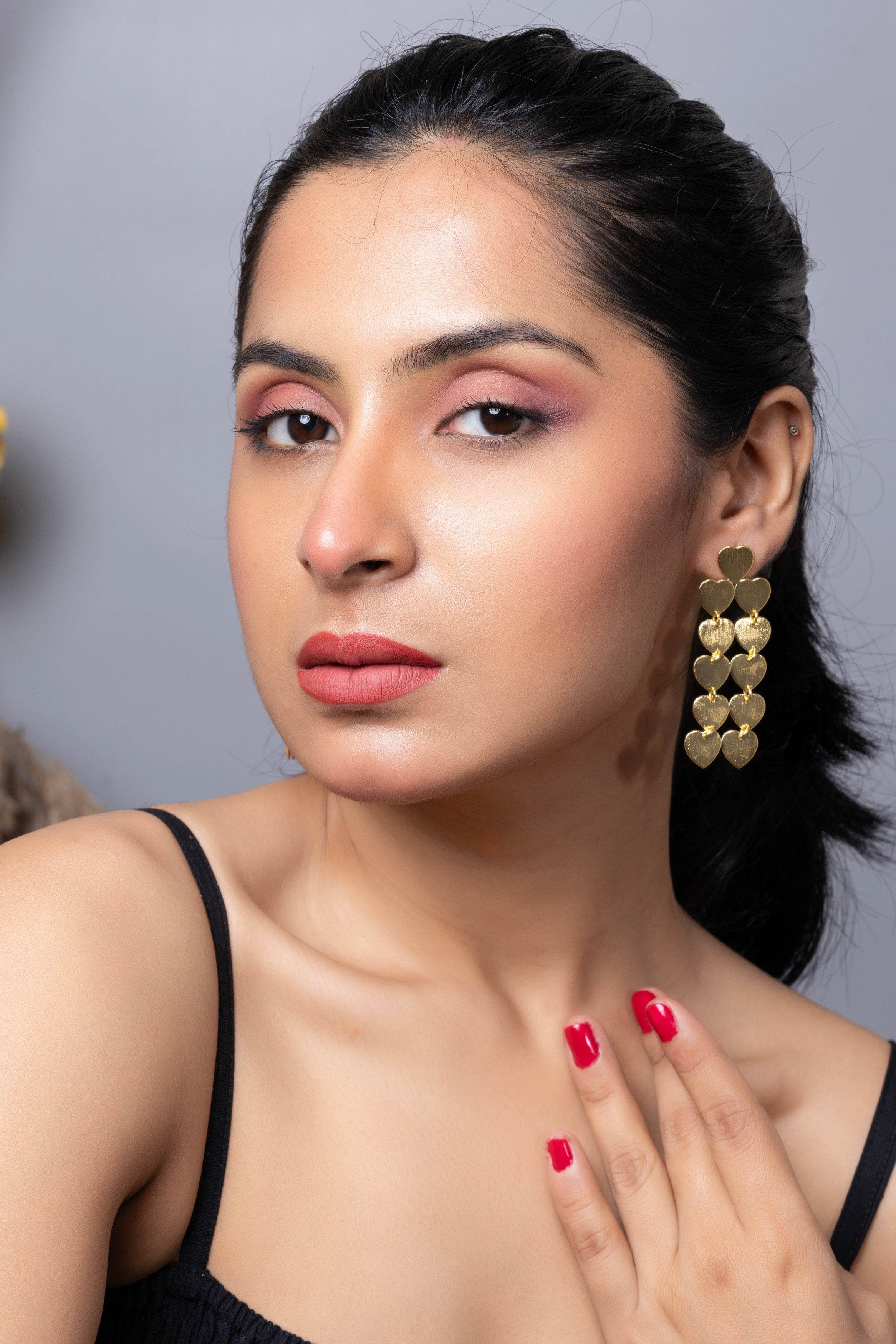 Designer Golden Heart Brass Stud Earring - Lookandadorn.com