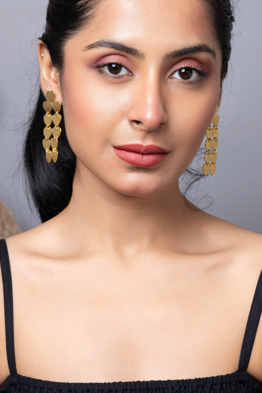 Designer Golden Heart Brass Stud Earring - Lookandadorn.com