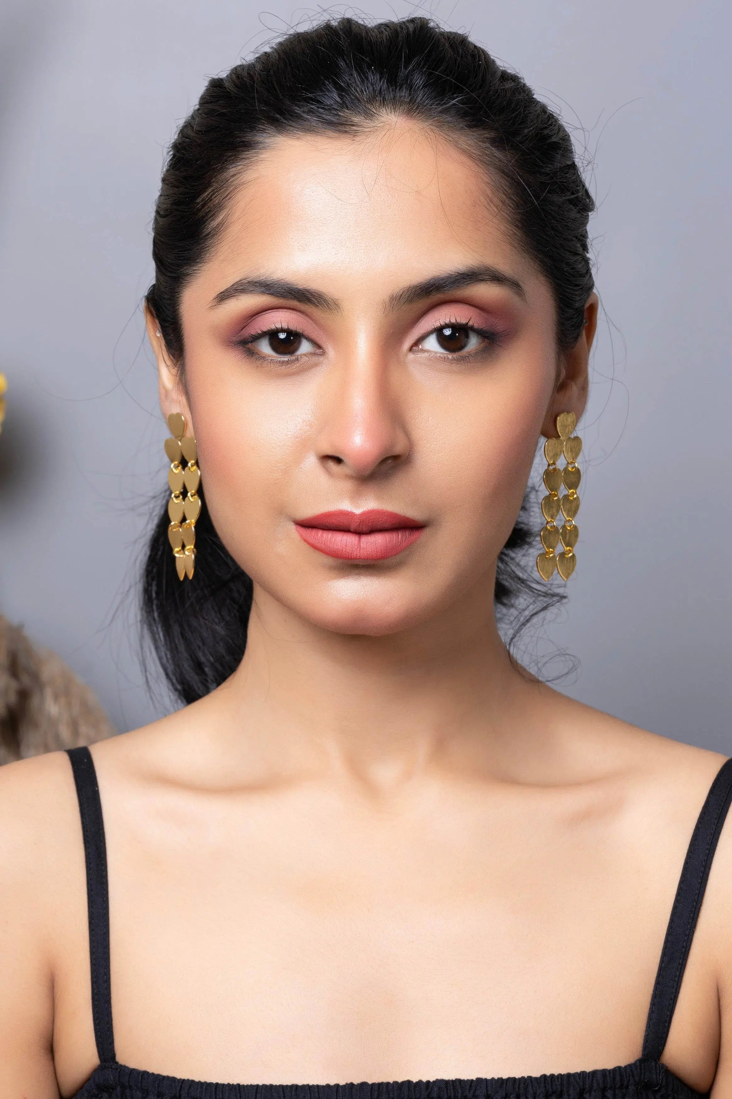 Designer Golden Heart Brass Stud Earring - Lookandadorn.com
