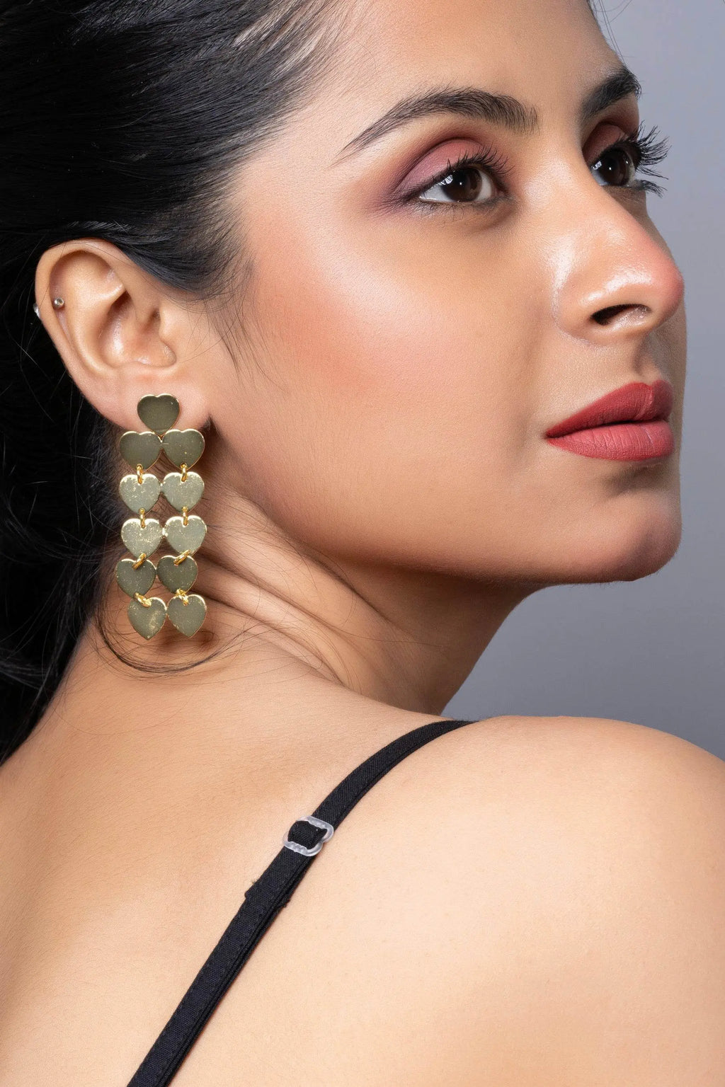 Designer Golden Heart Brass Stud Earring - Lookandadorn.com