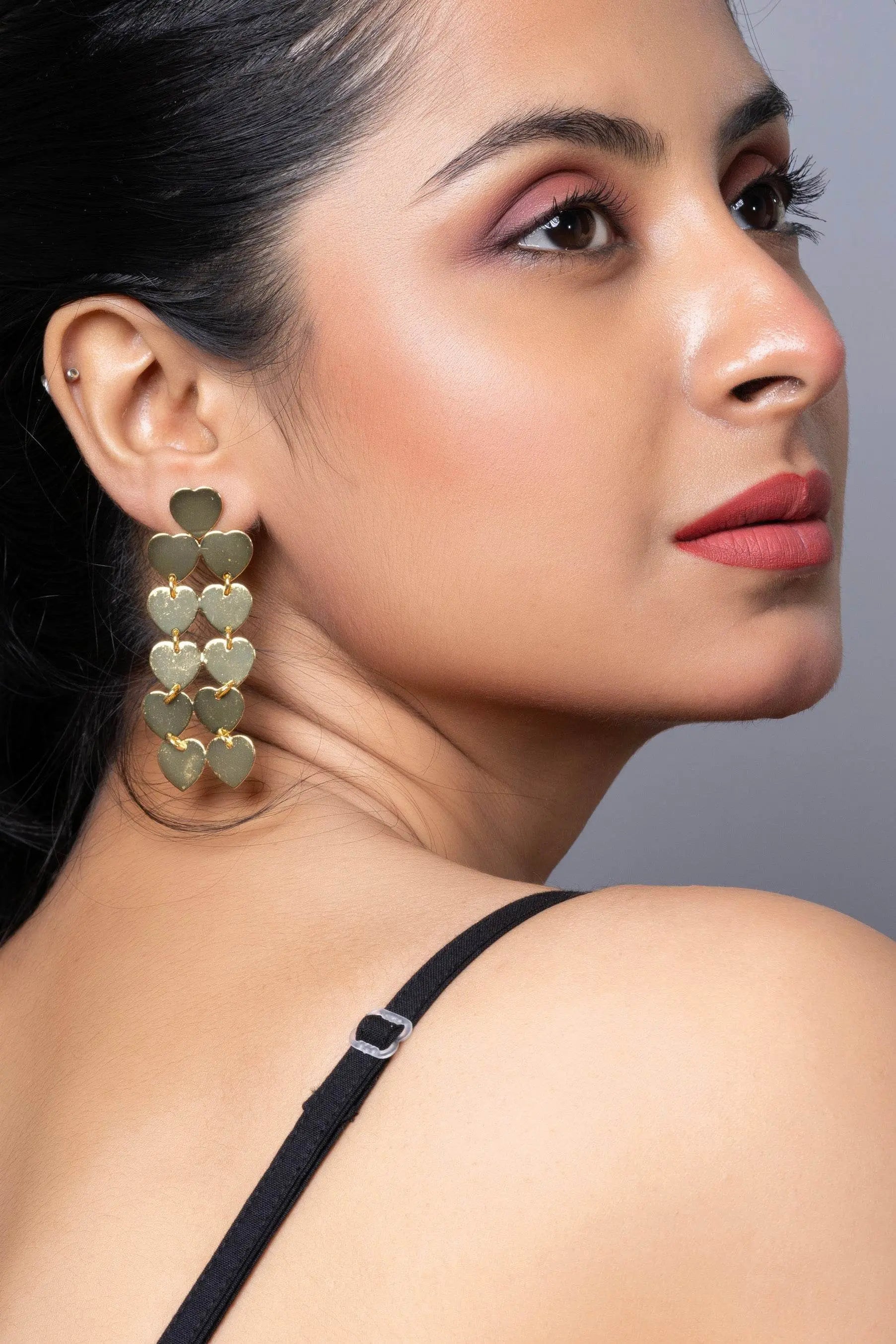 Designer Golden Heart Brass Stud Earring - Lookandadorn.com