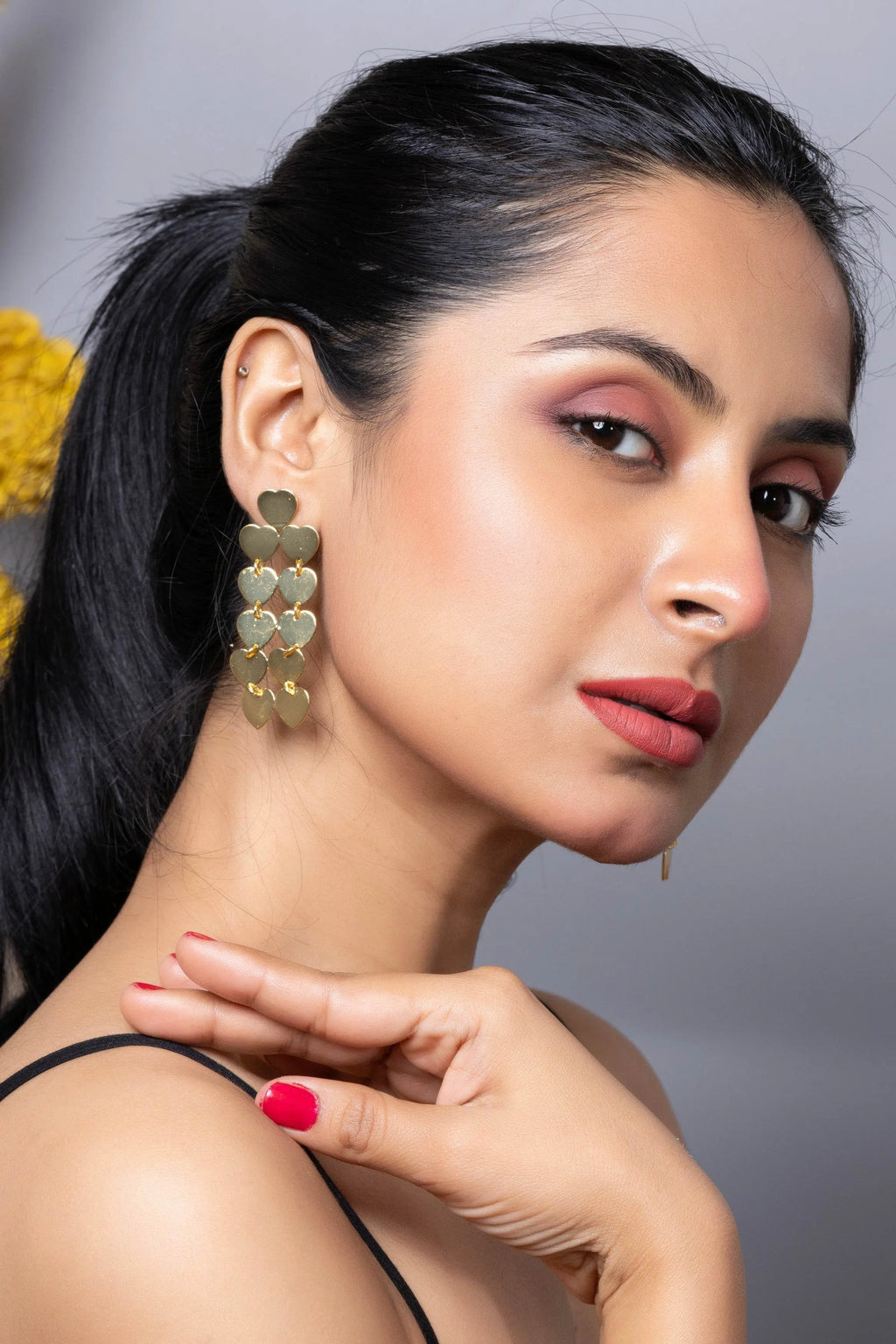 Designer Golden Heart Brass Stud Earring - Lookandadorn.com