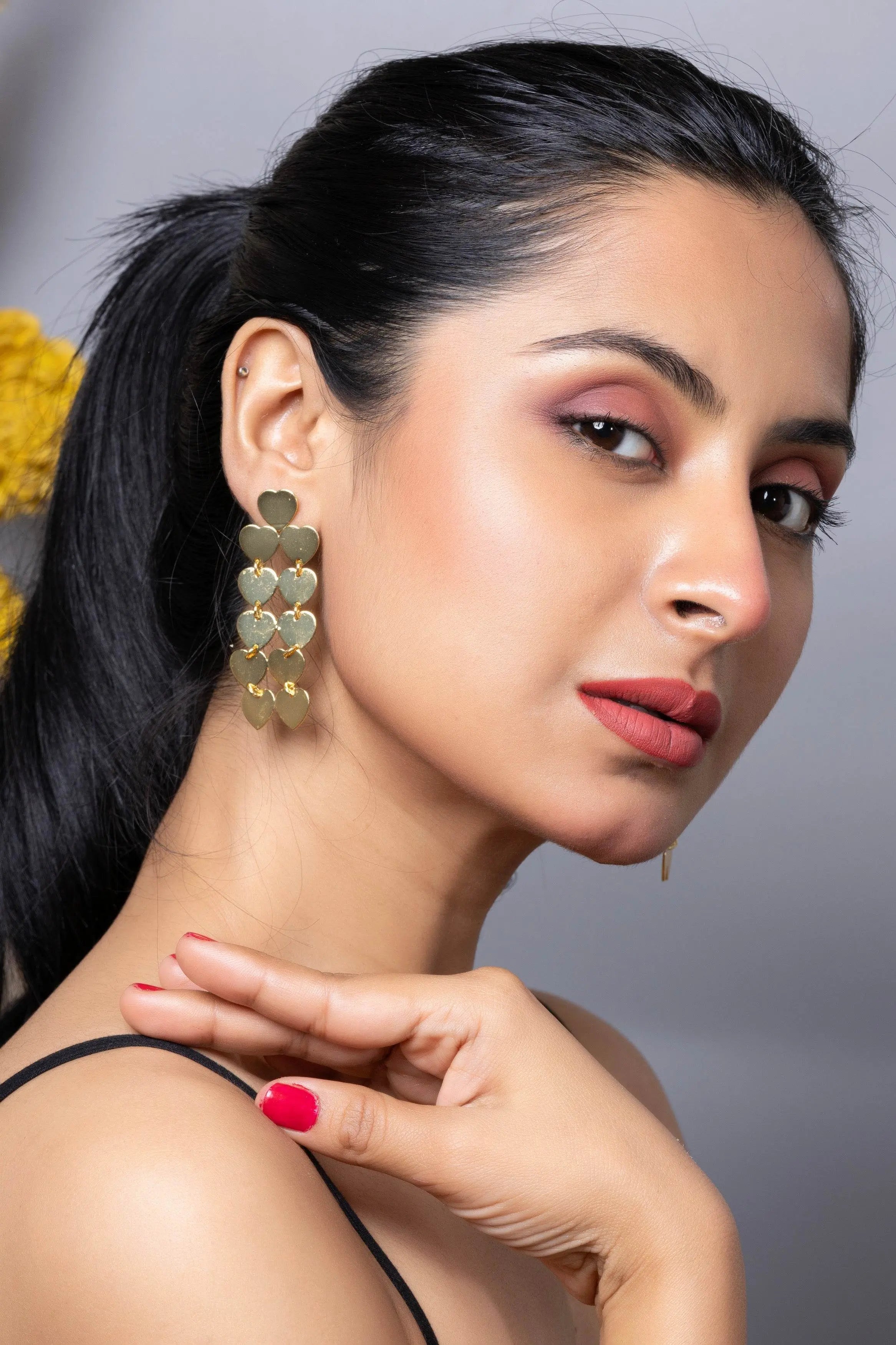 Designer Golden Heart Brass Stud Earring - Lookandadorn.com