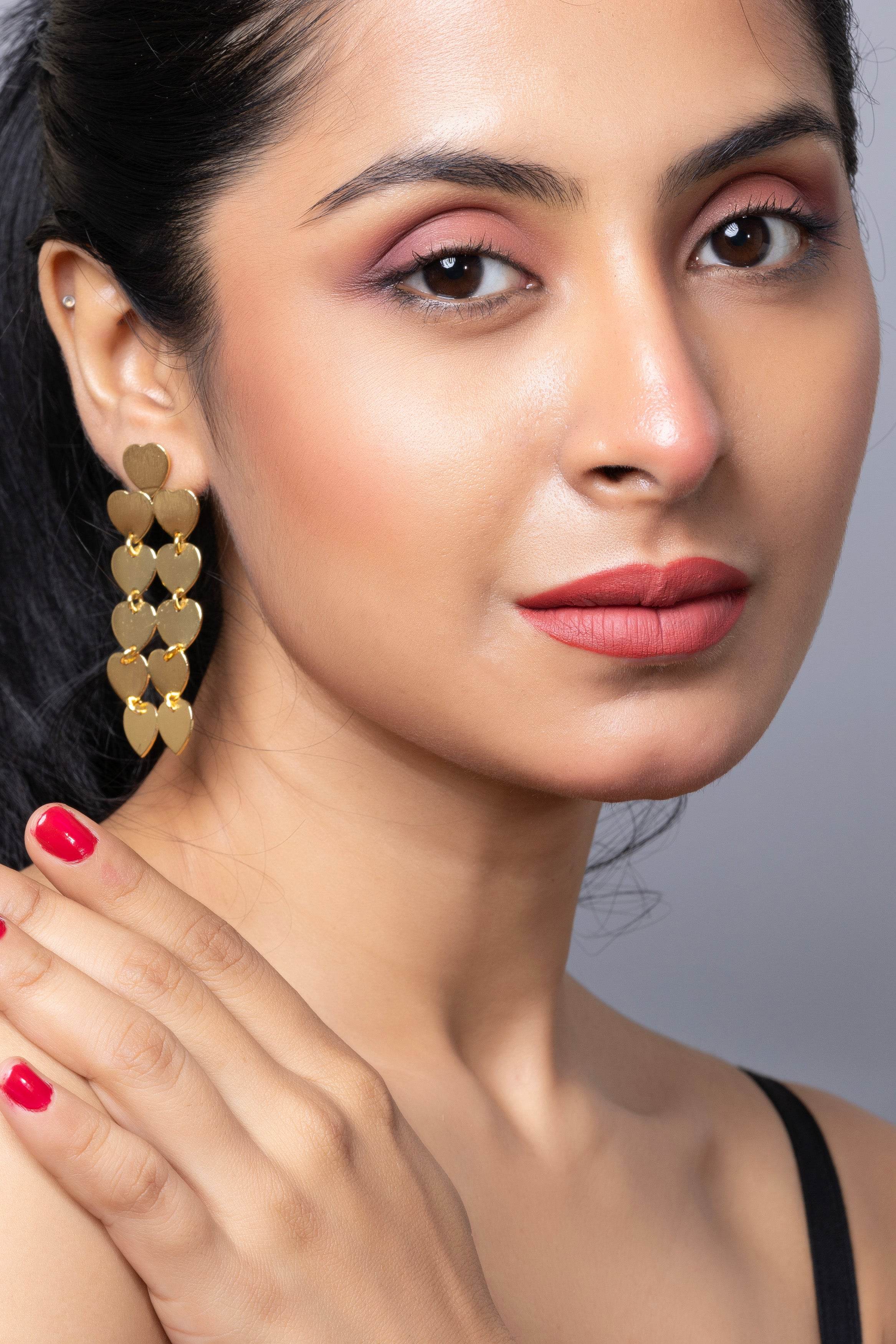 Designer Golden Heart Brass Stud Earring - Lookandadorn.com