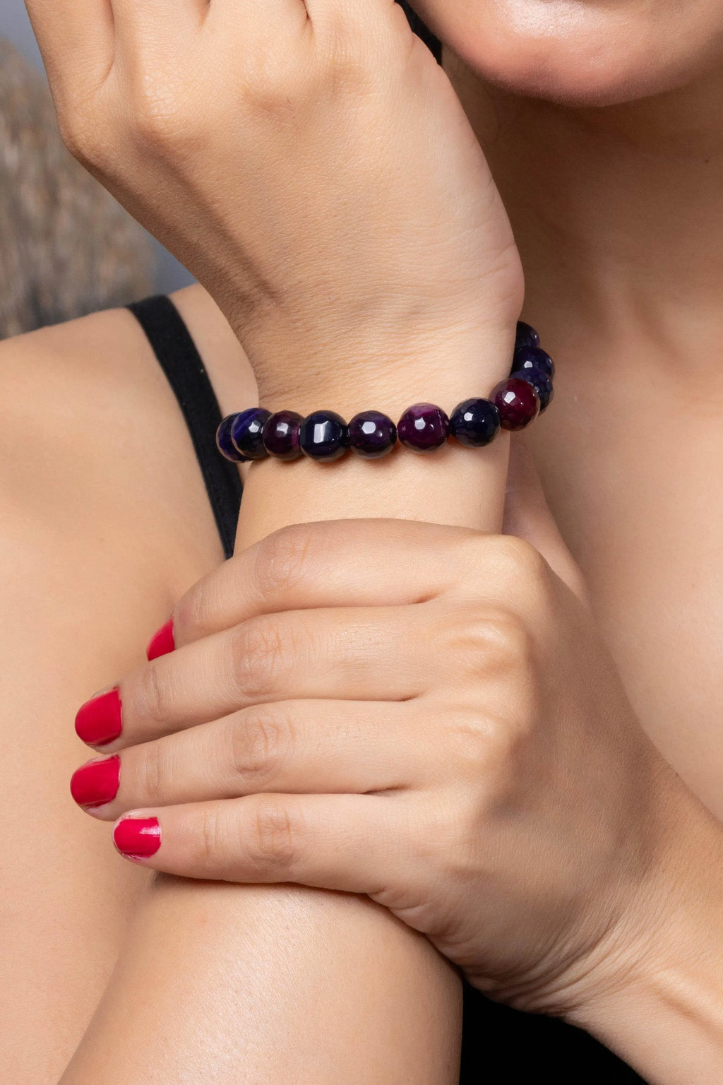 Handmade Beaded Bracelets - Grape Purple Semi Precious Onyx for Elegant Everyday Wear - Lookandadorn.com