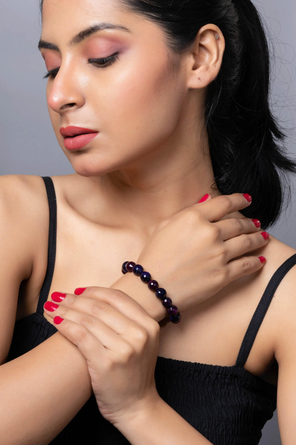 Handmade Beaded Bracelets - Grape Purple Semi Precious Onyx for Elegant Everyday Wear - Lookandadorn.com