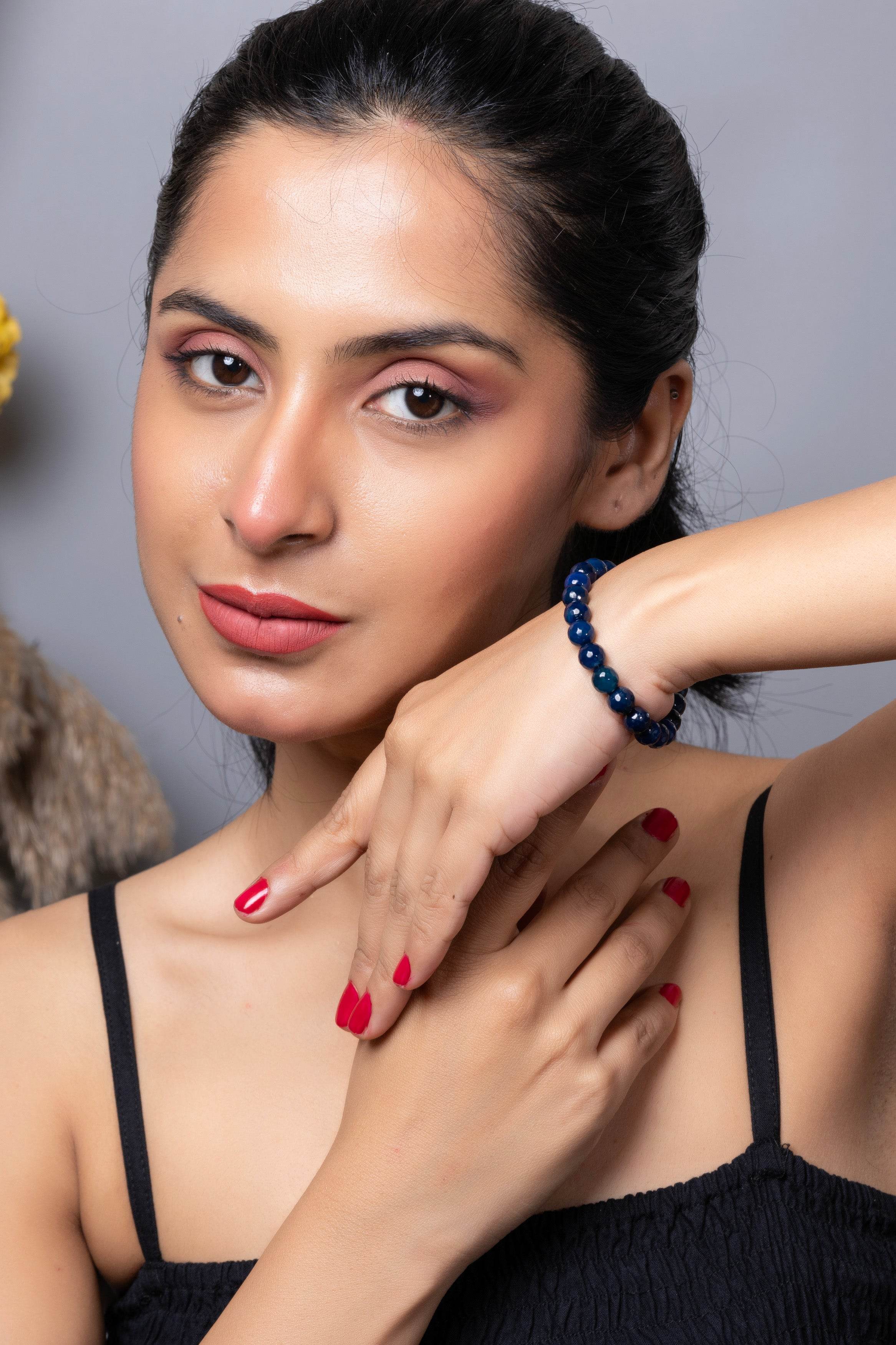 Handmade Onyx Bracelet Made with Semi Precious Blue Onyx for Elegant Everyday Wear - Lookandadorn.com