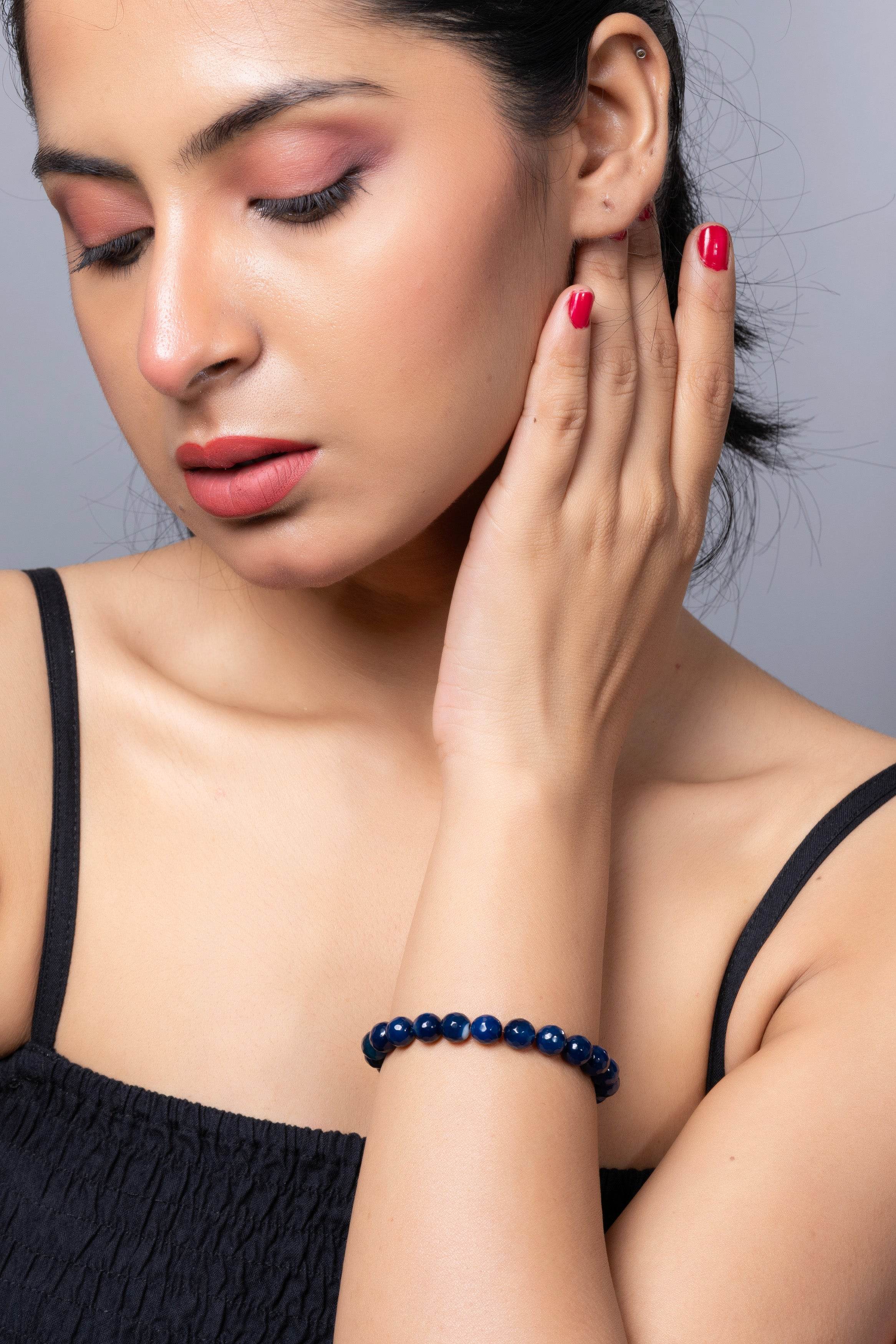 Handmade Onyx Bracelet Made with Semi Precious Blue Onyx for Elegant Everyday Wear - Lookandadorn.com