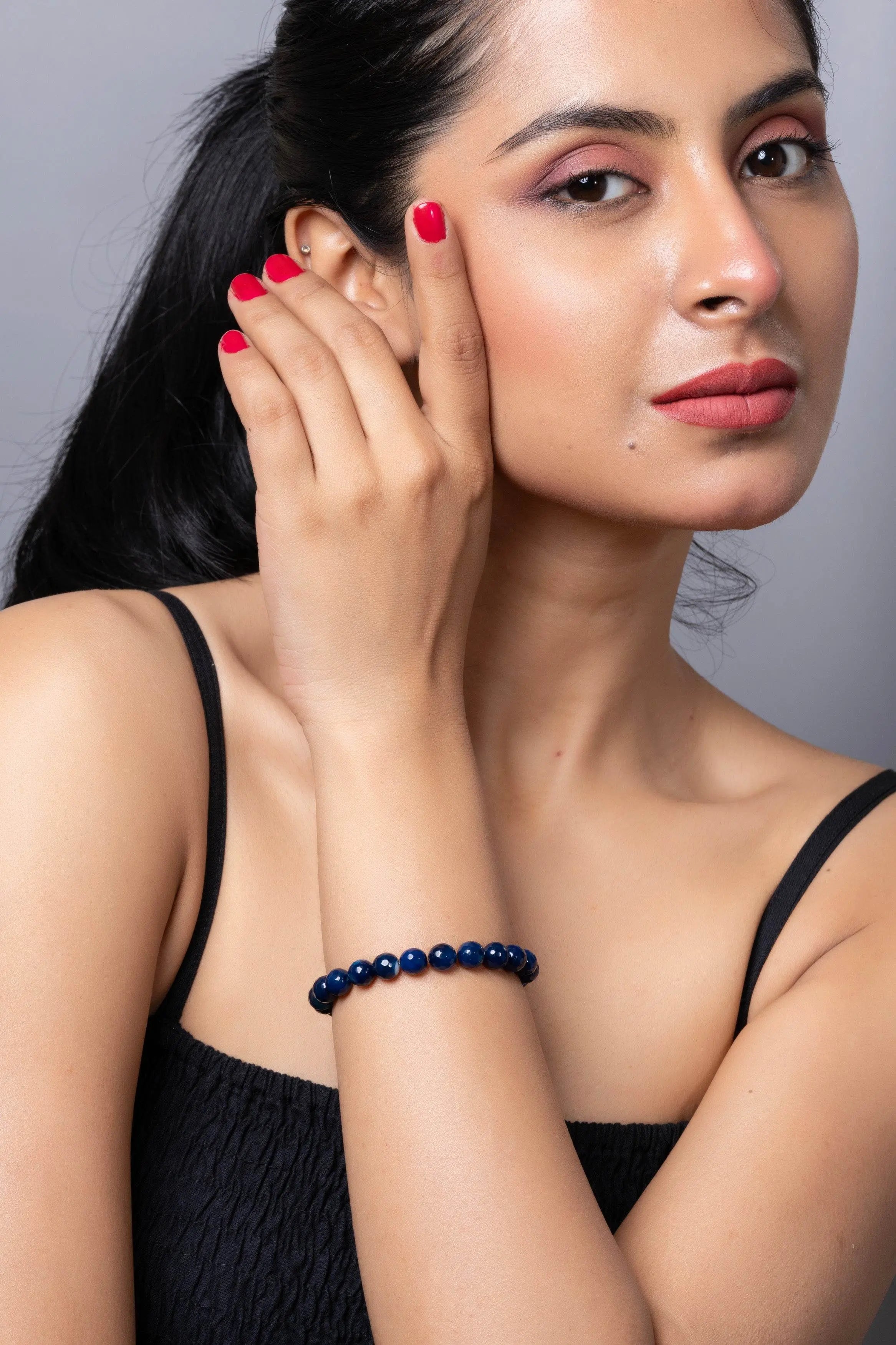 Handmade Onyx Bracelet Made with Semi Precious Blue Onyx for Elegant Everyday Wear - Lookandadorn.com