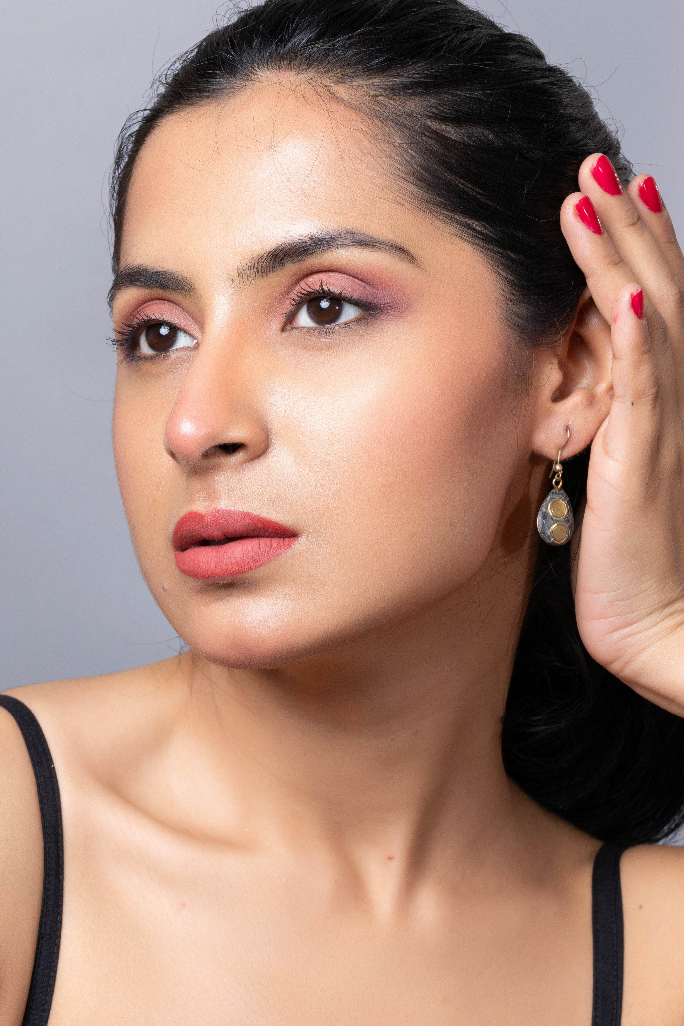 Golden Black Drop Design Tibetan Earring - Lookandadorn.com