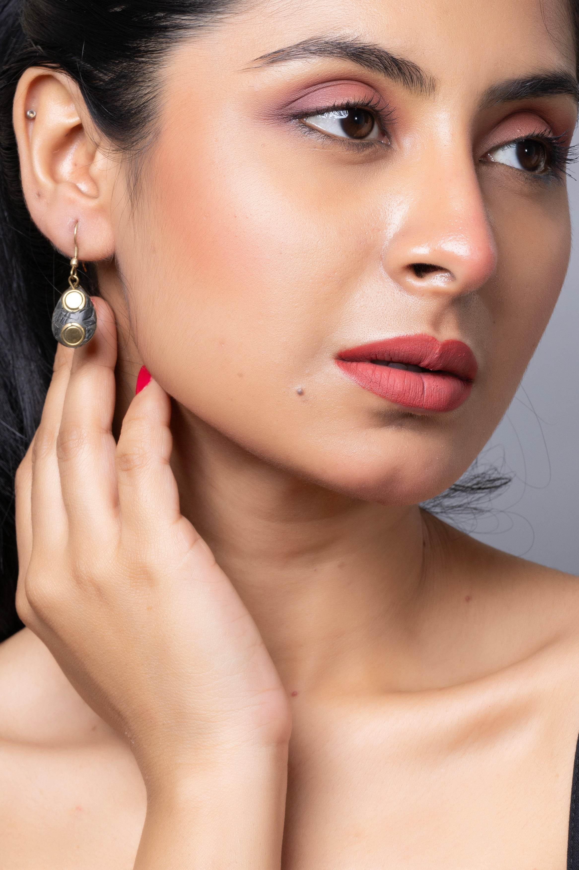 Golden Black Drop Design Tibetan Earring - Lookandadorn.com