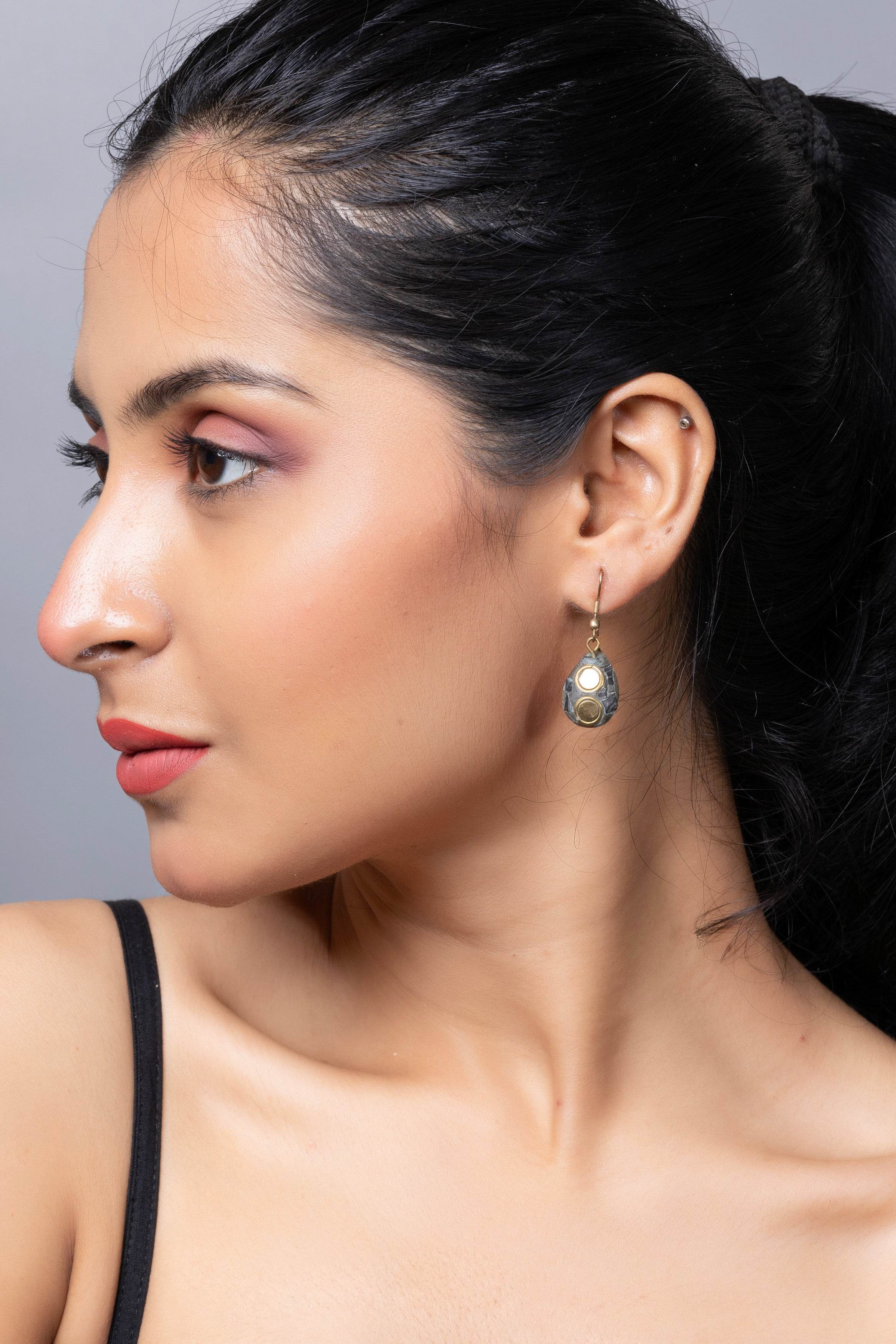 Golden Black Drop Design Tibetan Earring - Lookandadorn.com