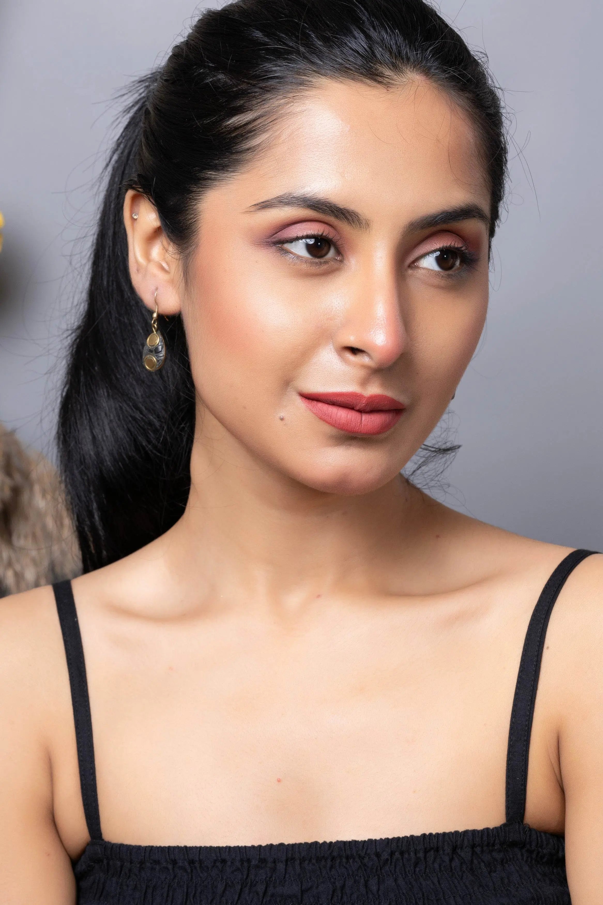 Golden Black Drop Design Tibetan Earring - Lookandadorn.com