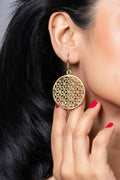 Designer Floral Round Golden Brass Earring - Lookandadorn.com