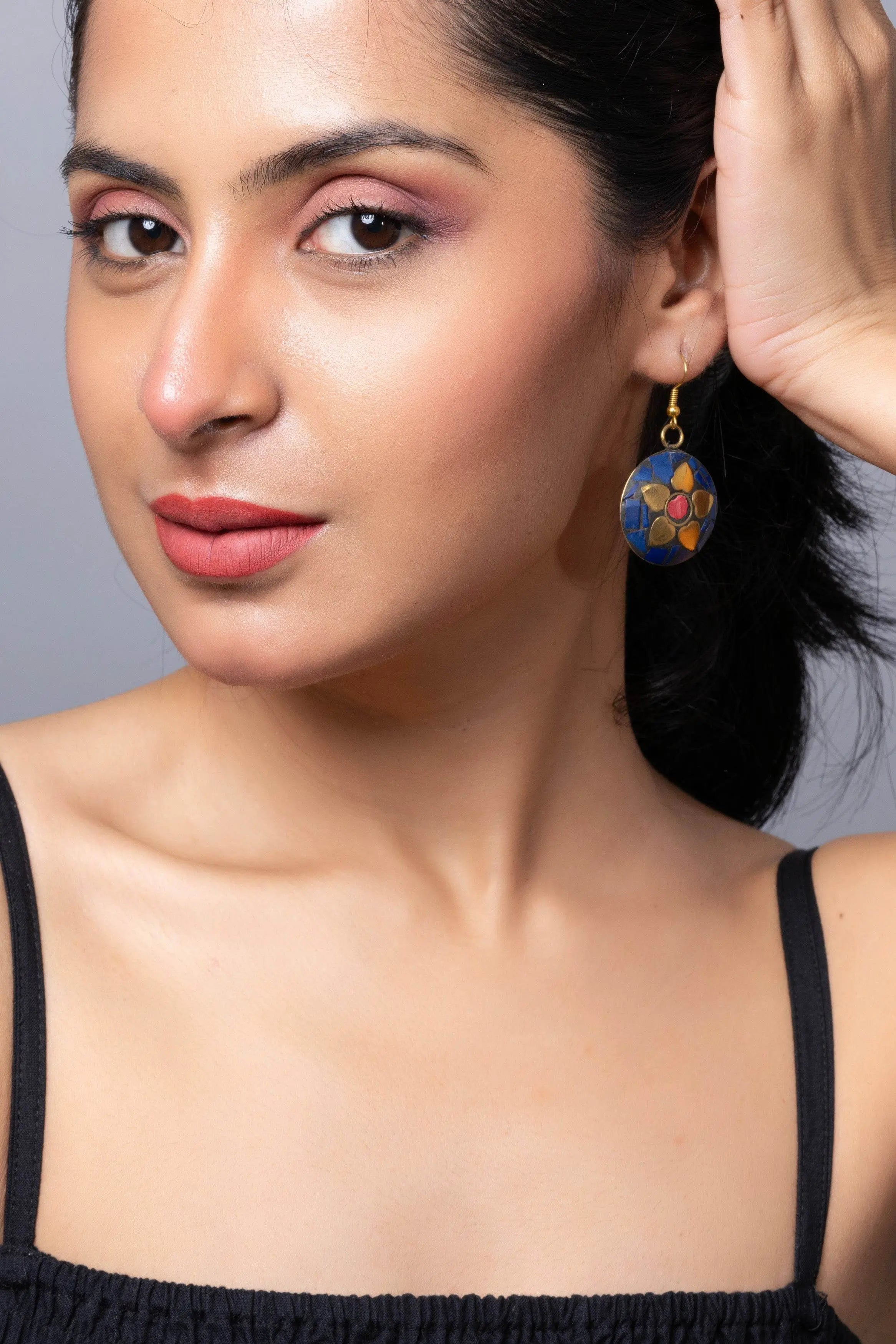 Golden Blue Brass Tibetan Earring - Lookandadorn.com