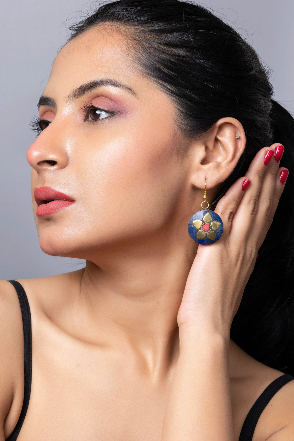 Golden Blue Brass Tibetan Earring - Lookandadorn.com