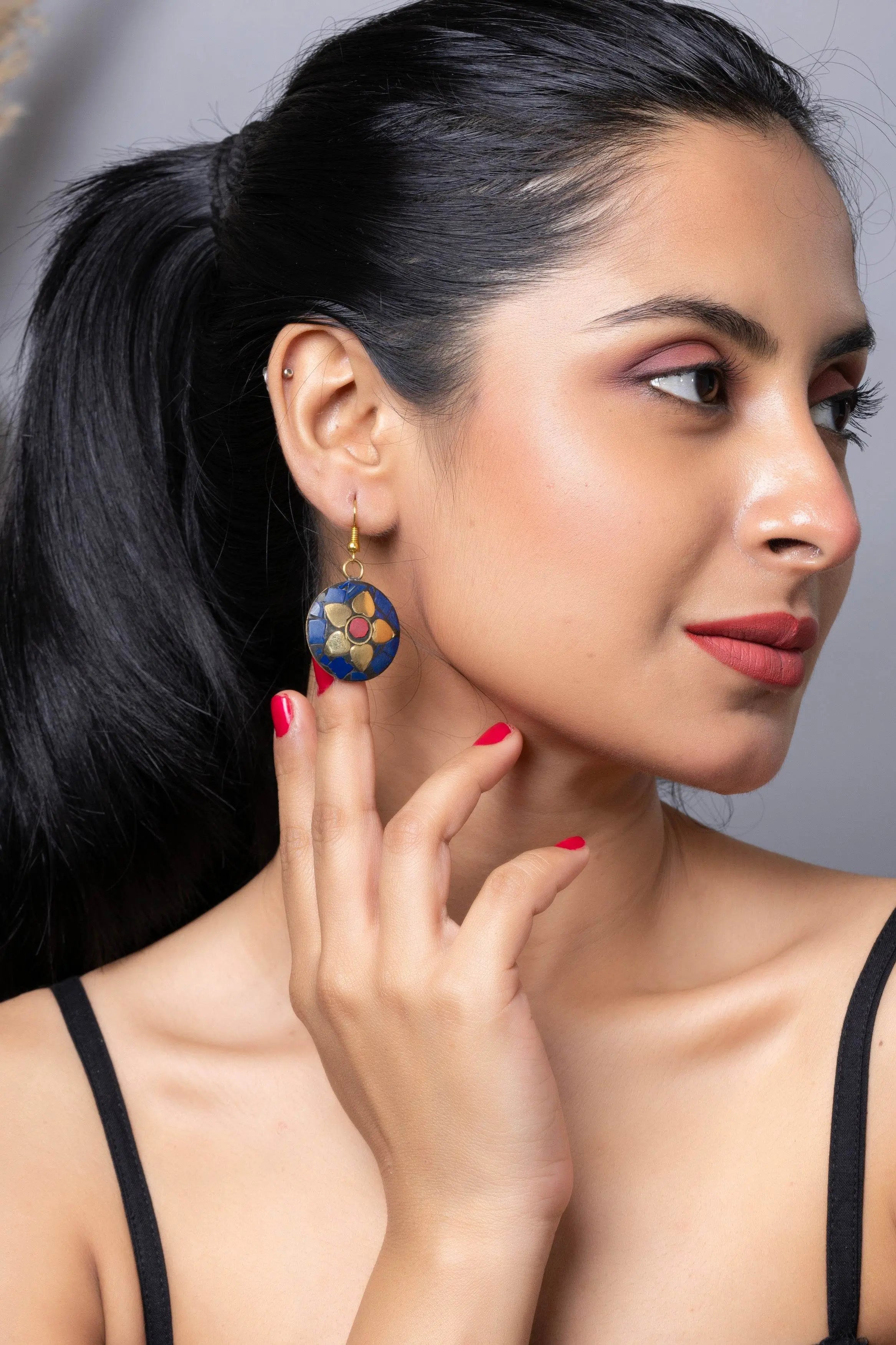 Golden Blue Brass Tibetan Earring - Lookandadorn.com