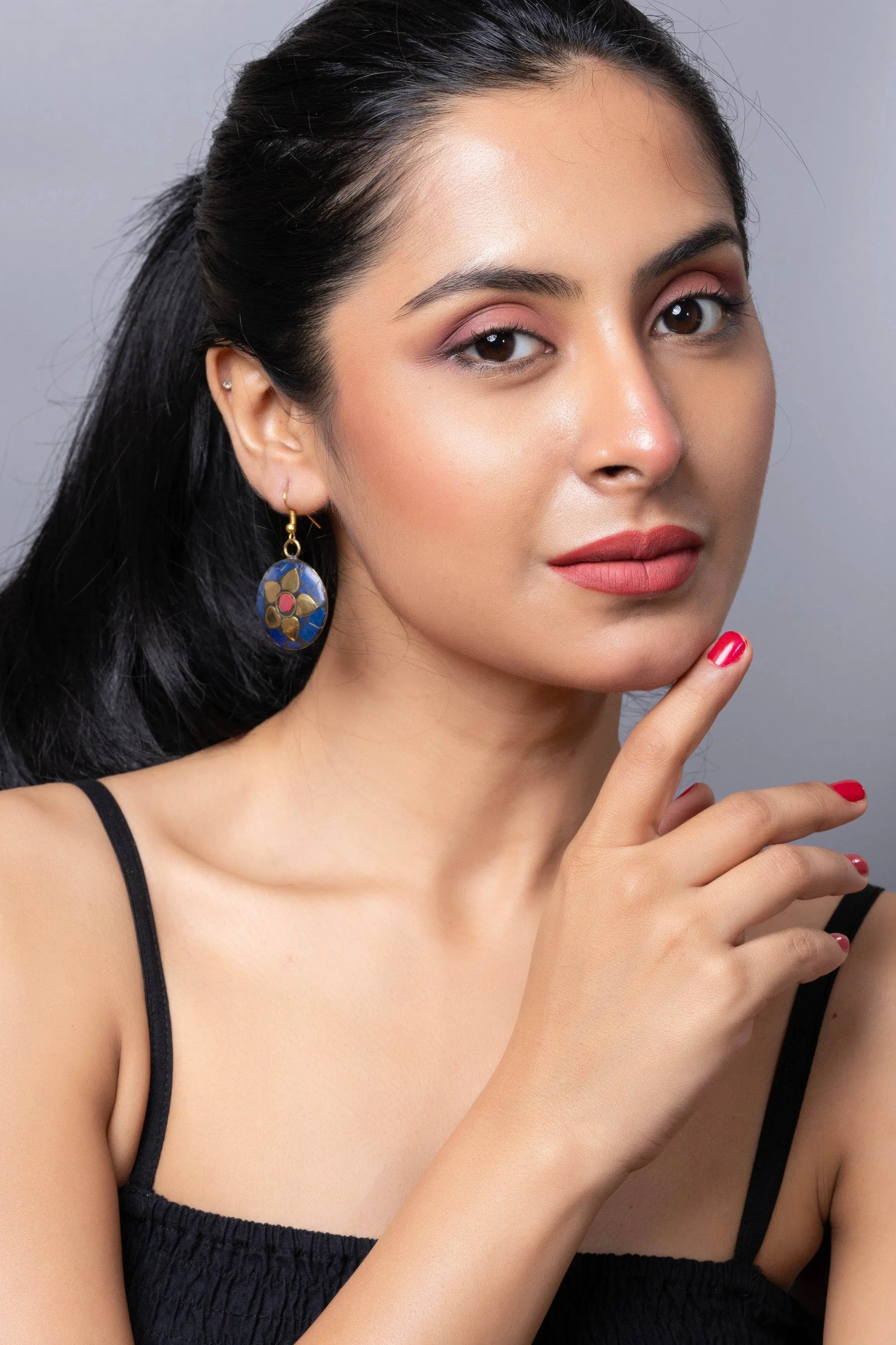 Golden Blue Brass Tibetan Earring - Lookandadorn.com