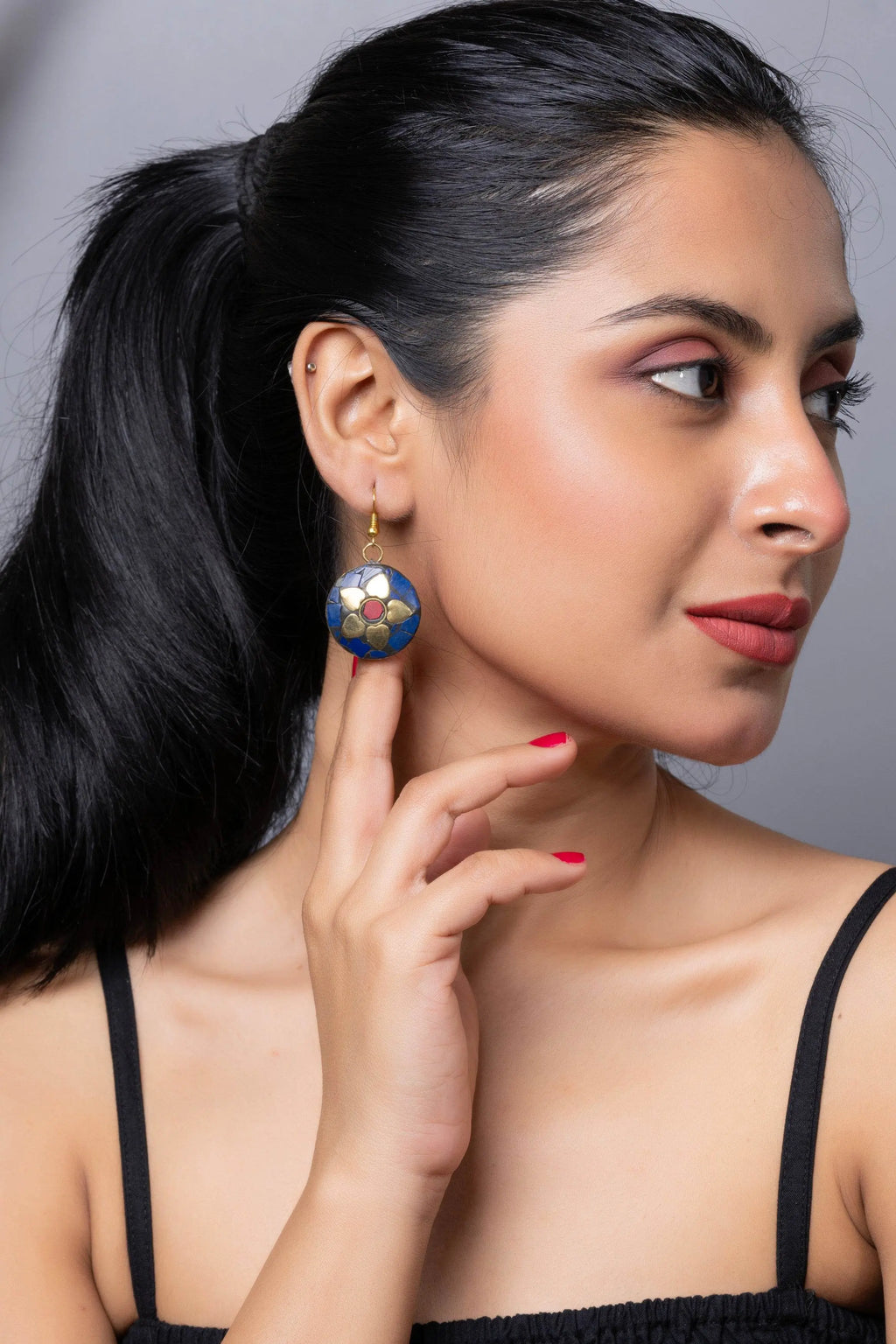 Golden Blue Brass Tibetan Earring - Lookandadorn.com