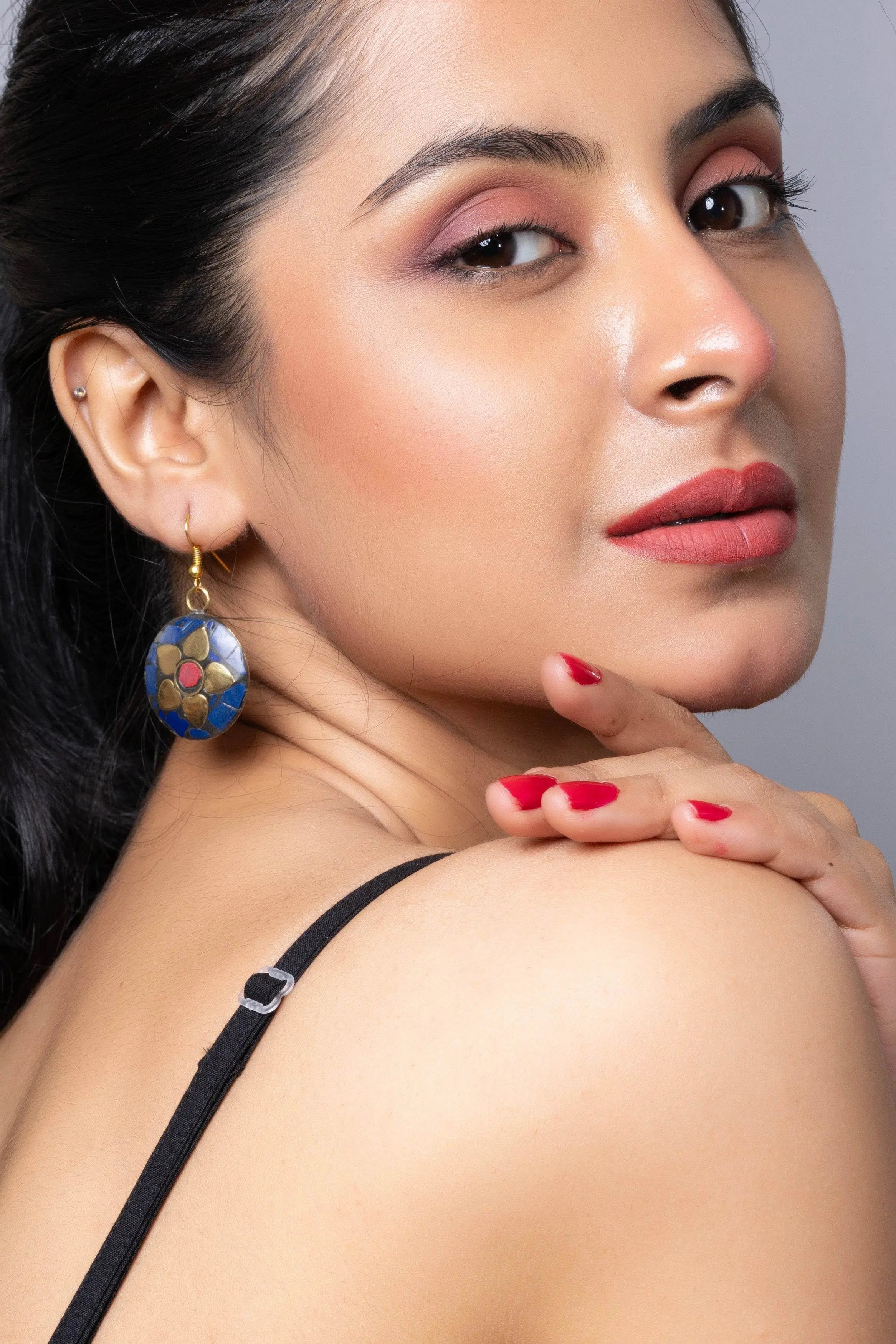 Golden Blue Brass Tibetan Earring - Lookandadorn.com