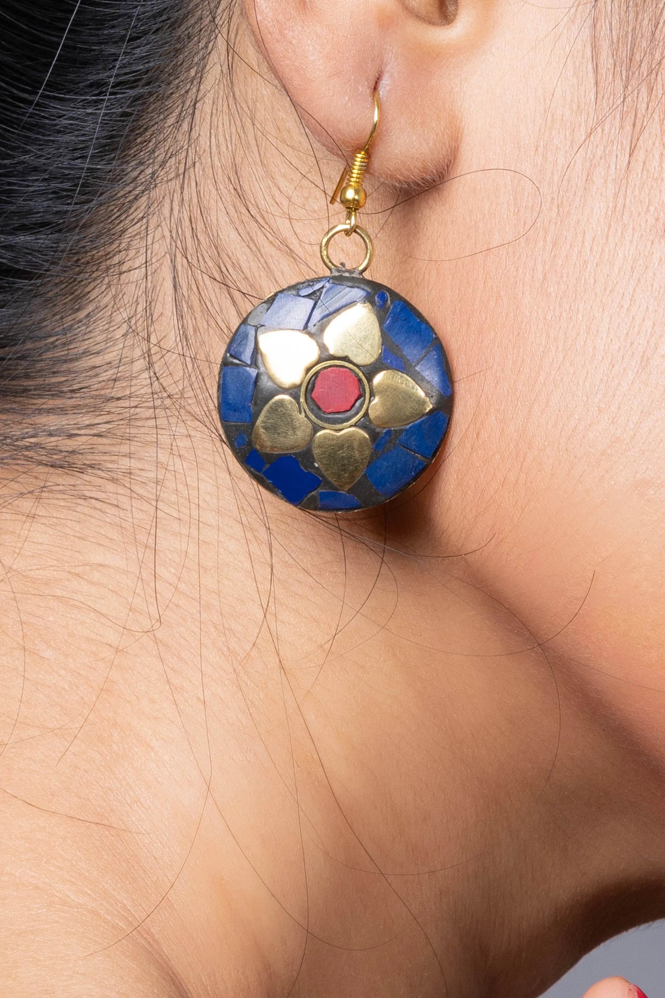 Golden Blue Brass Tibetan Earring - Lookandadorn.com