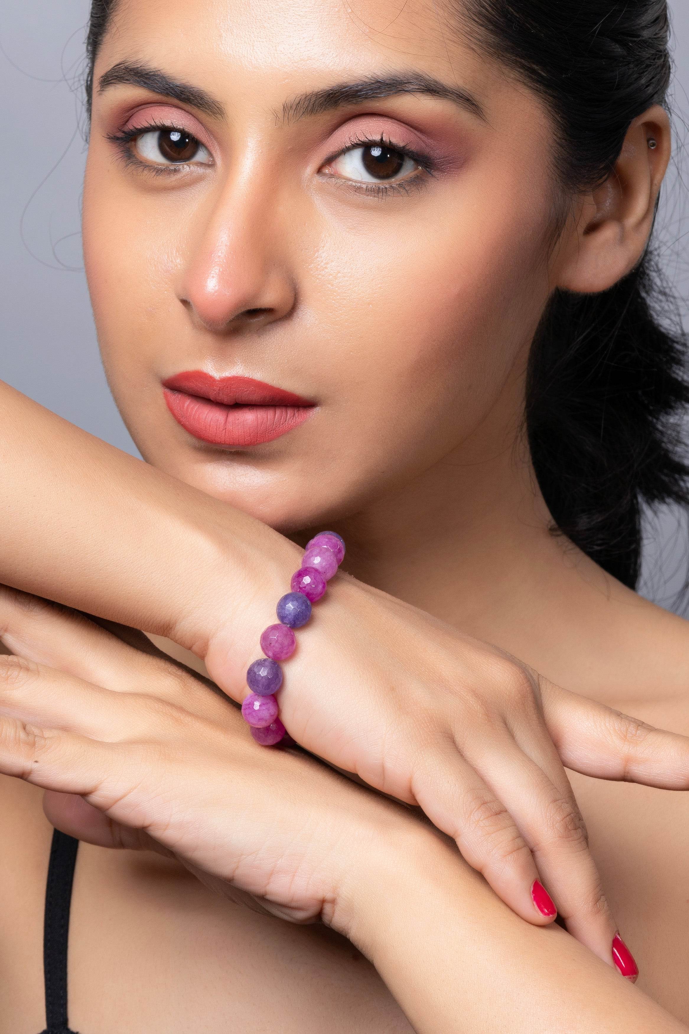 Handmade Onyx Bracelet with Purple Lavender Stones for Elegant Everyday Wear - Lookandadorn.com