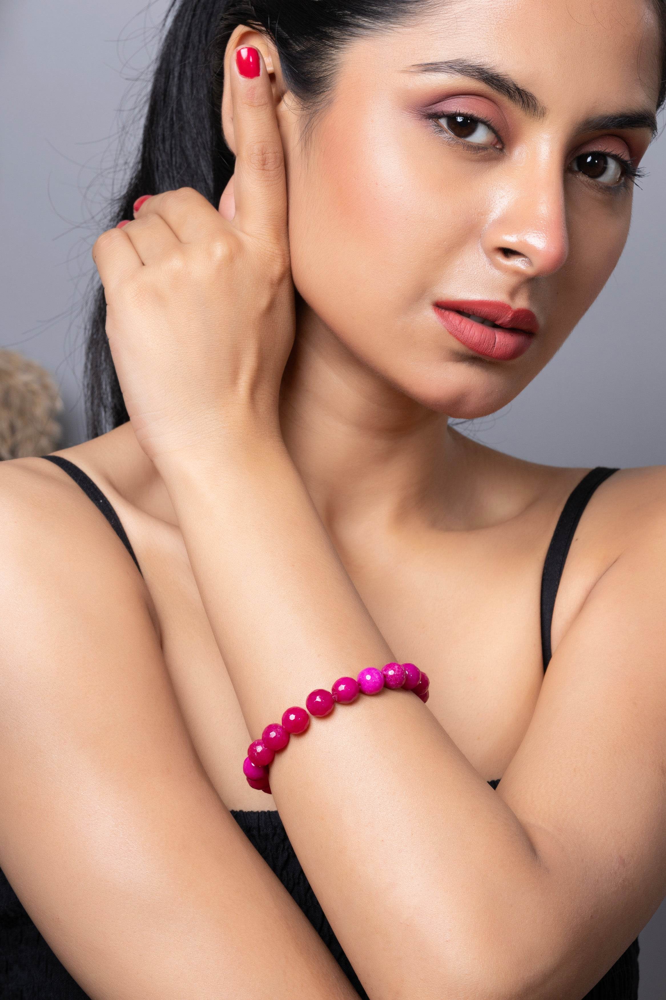 Handmade Bracelets: Purple Pink Semi Precious Onyx Bracelet for Elegant Everyday Wear - Lookandadorn.com