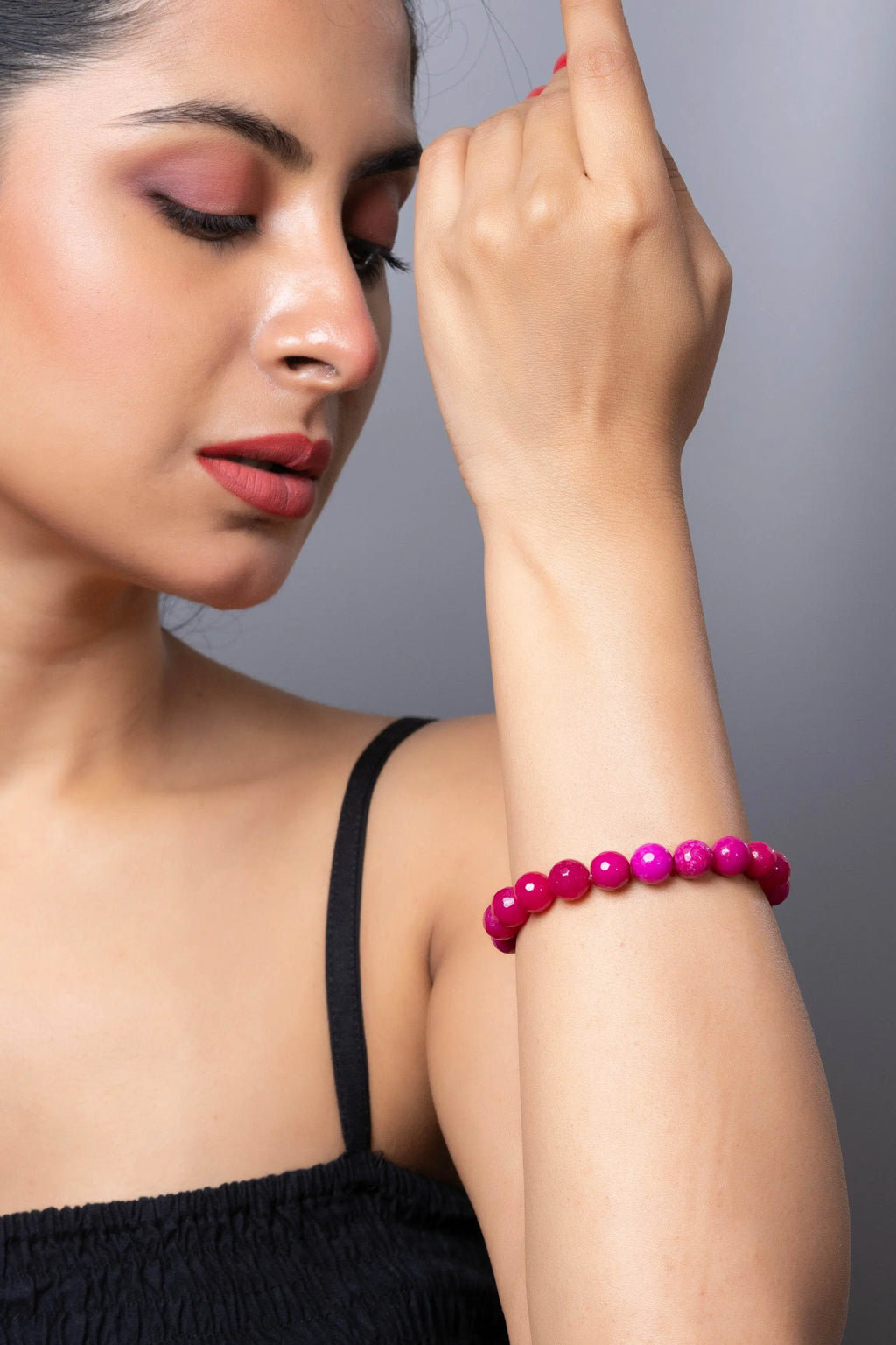Handmade Bracelets: Purple Pink Semi Precious Onyx Bracelet for Elegant Everyday Wear - Lookandadorn.com