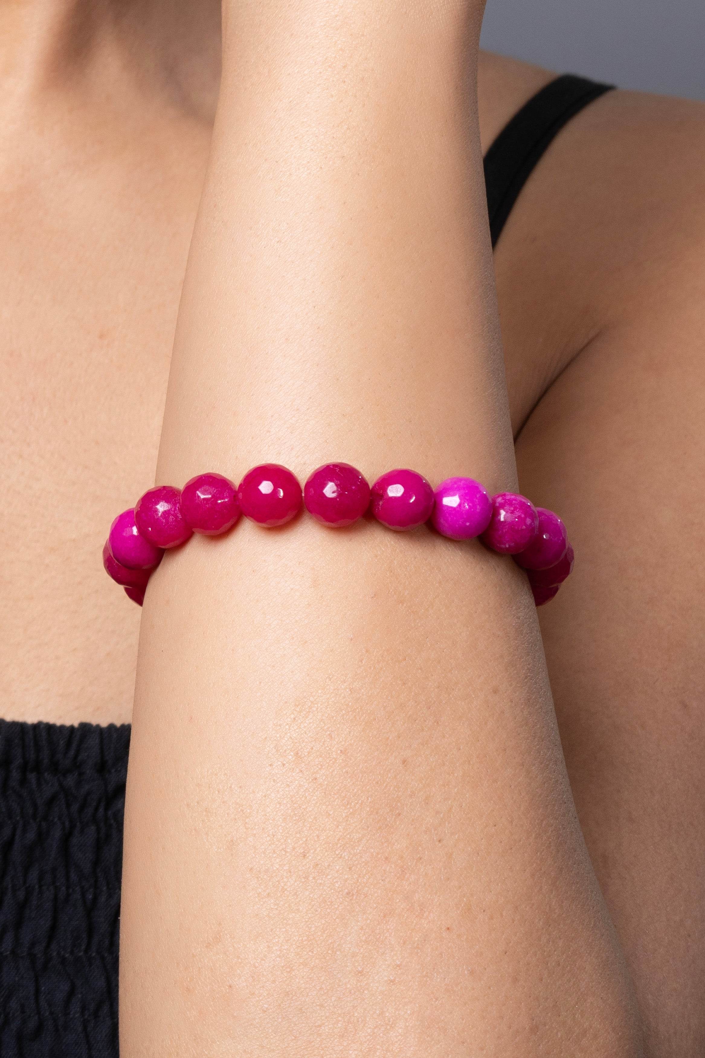 Handmade Bracelets: Purple Pink Semi Precious Onyx Bracelet for Elegant Everyday Wear - Lookandadorn.com