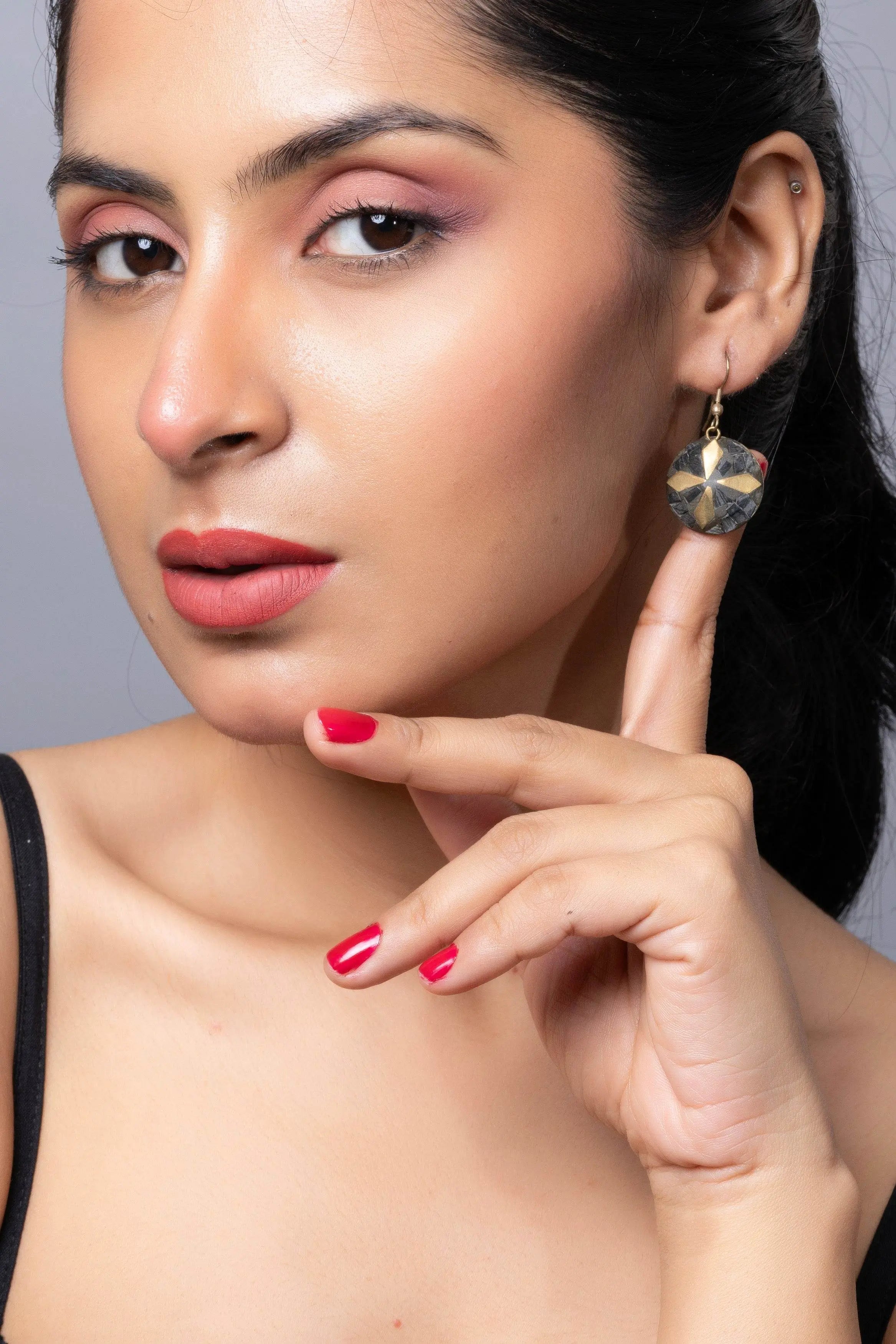 Black Golden Brass Tibetan Earring - Lookandadorn.com