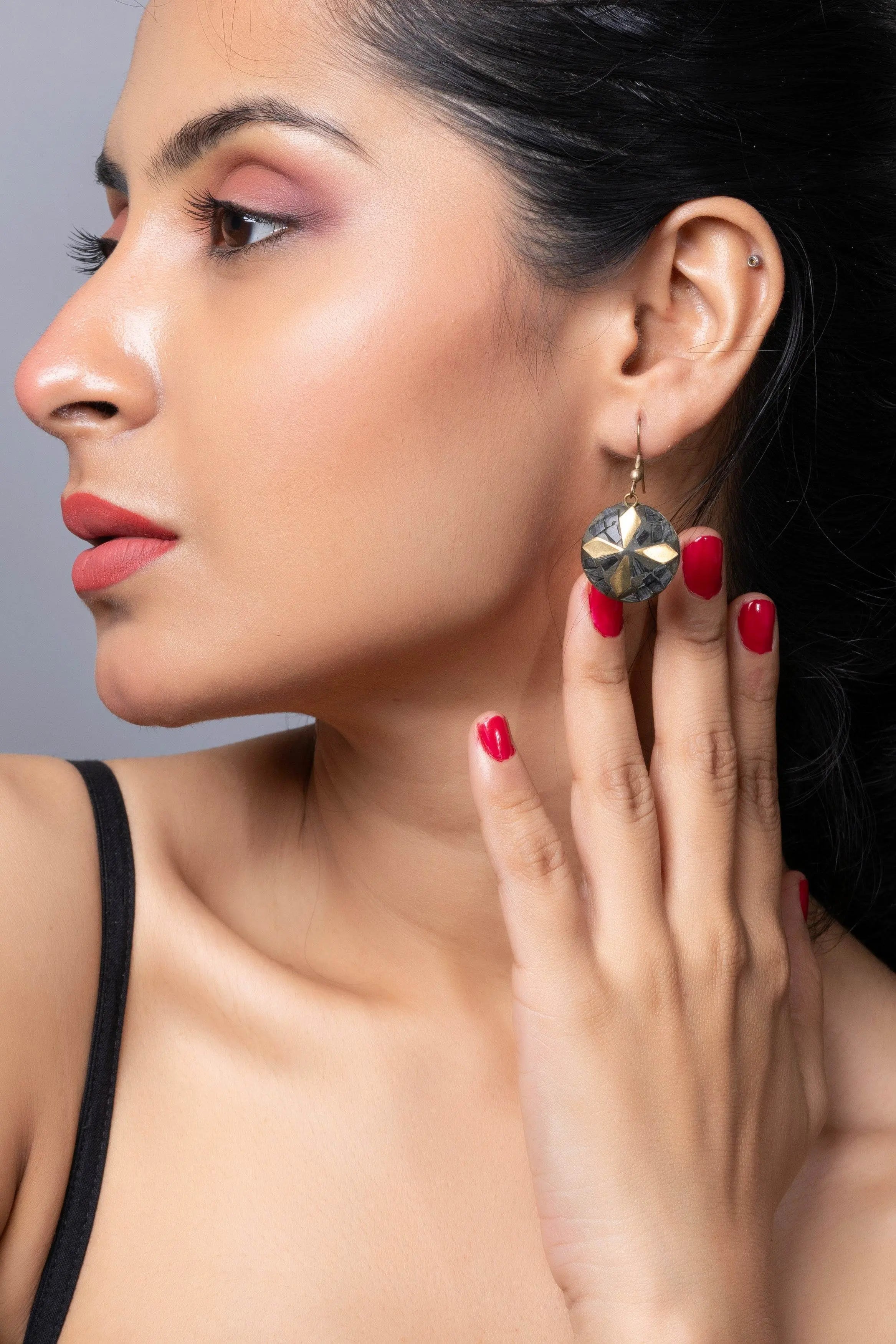 Black Golden Brass Tibetan Earring - Lookandadorn.com