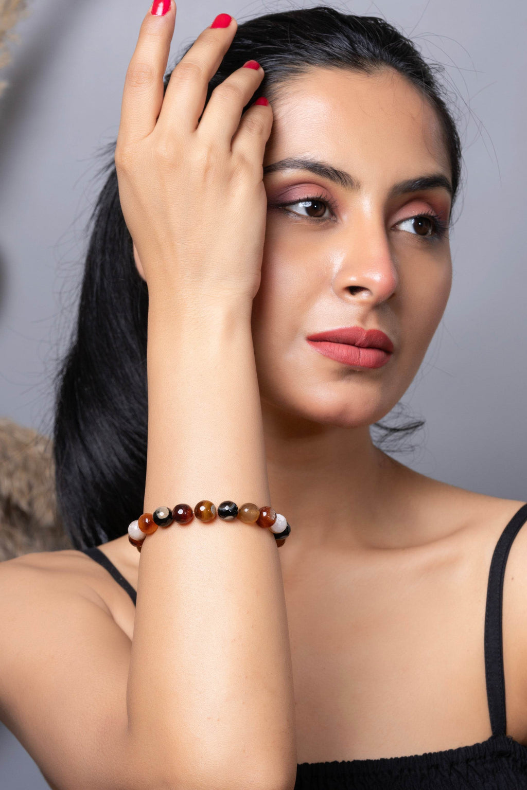 Handmade Onyx Bracelets: Brown Black Semi Precious Onyx Bracelet for Elegant Everyday Wear - Lookandadorn.com