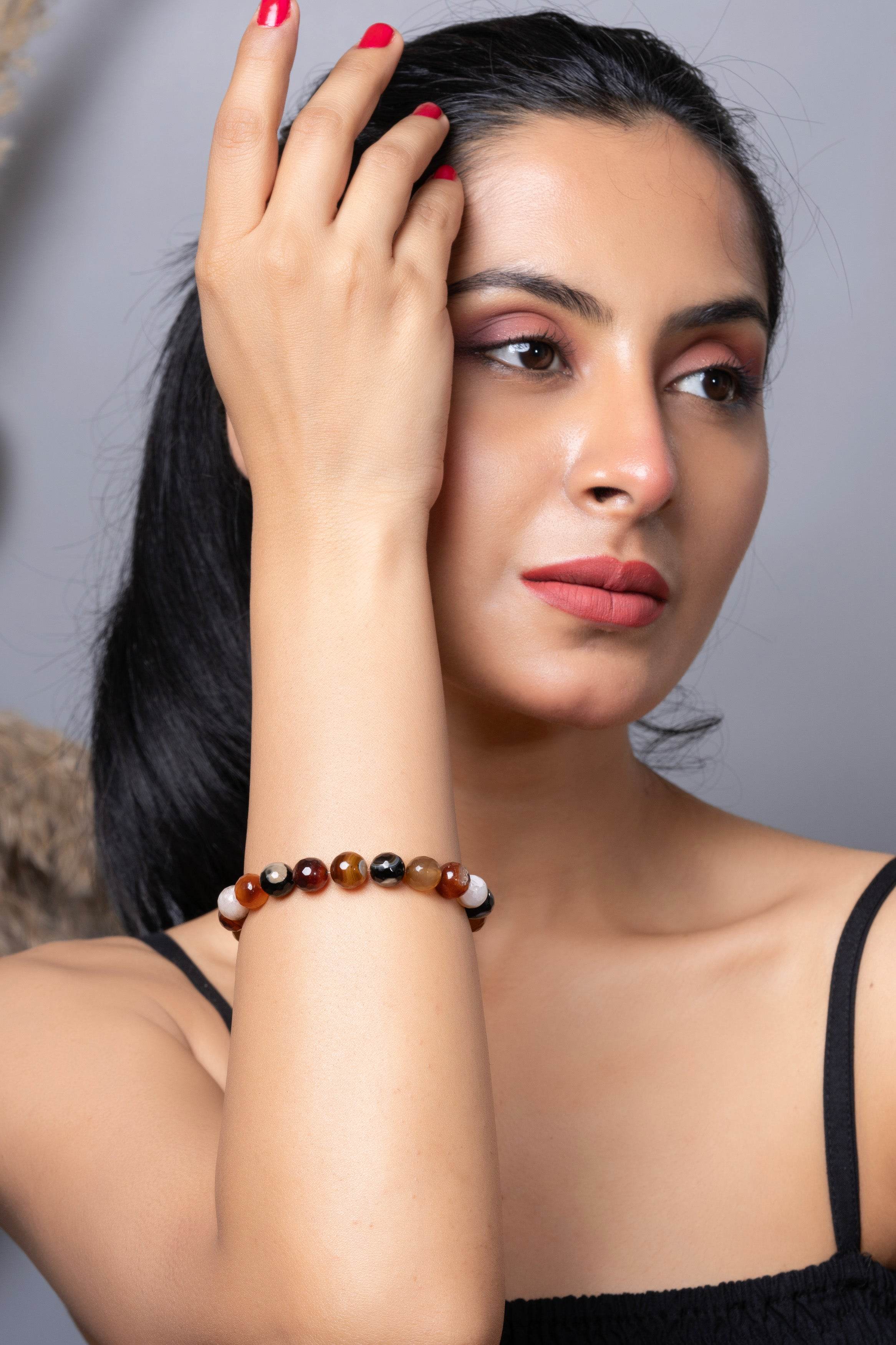 Handmade Onyx Bracelets: Brown Black Semi Precious Onyx Bracelet for Elegant Everyday Wear - Lookandadorn.com