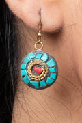 Turquoise Black Golden Brass Tibetan Earring