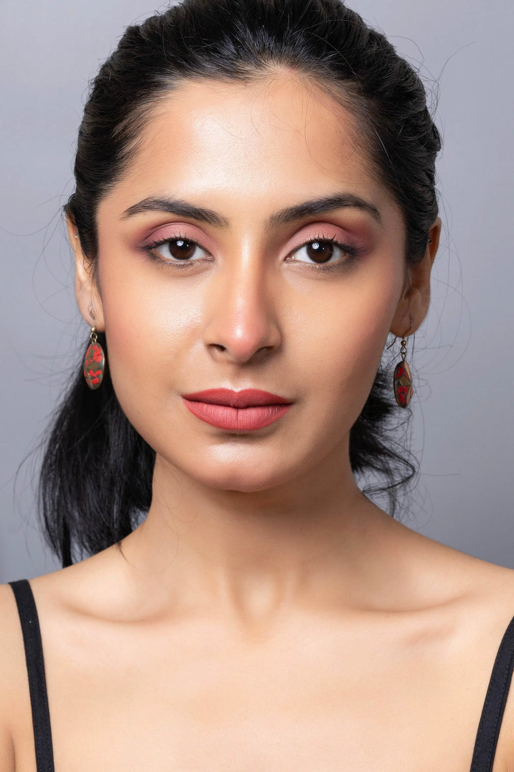 Red Black Brass Golden Tibetan Earring - Lookandadorn.com