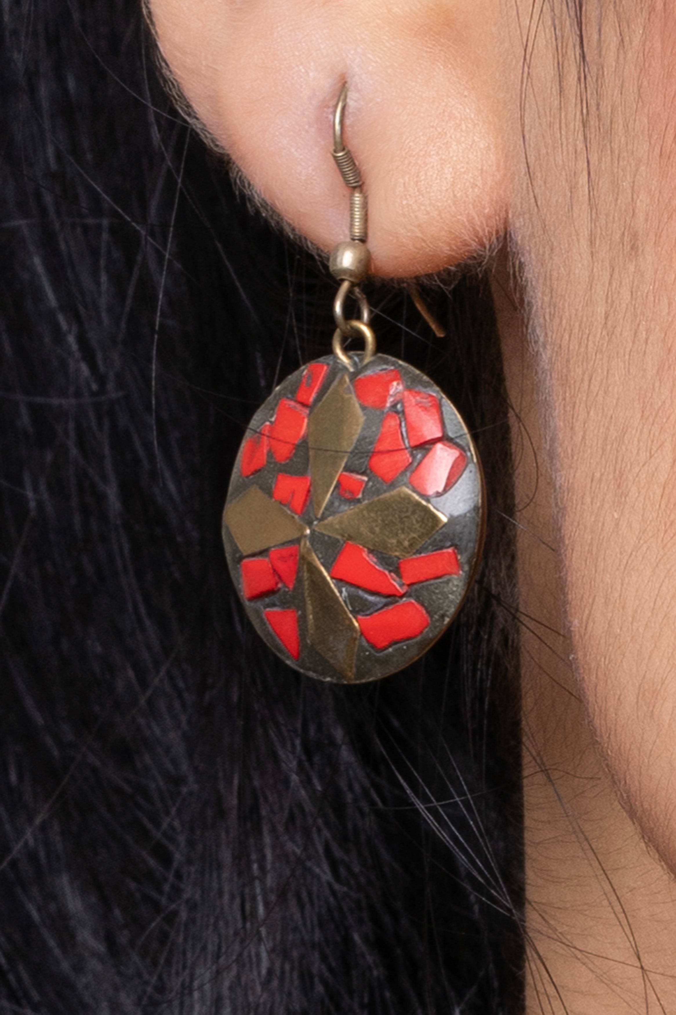 Red Black Brass Golden Tibetan Earring