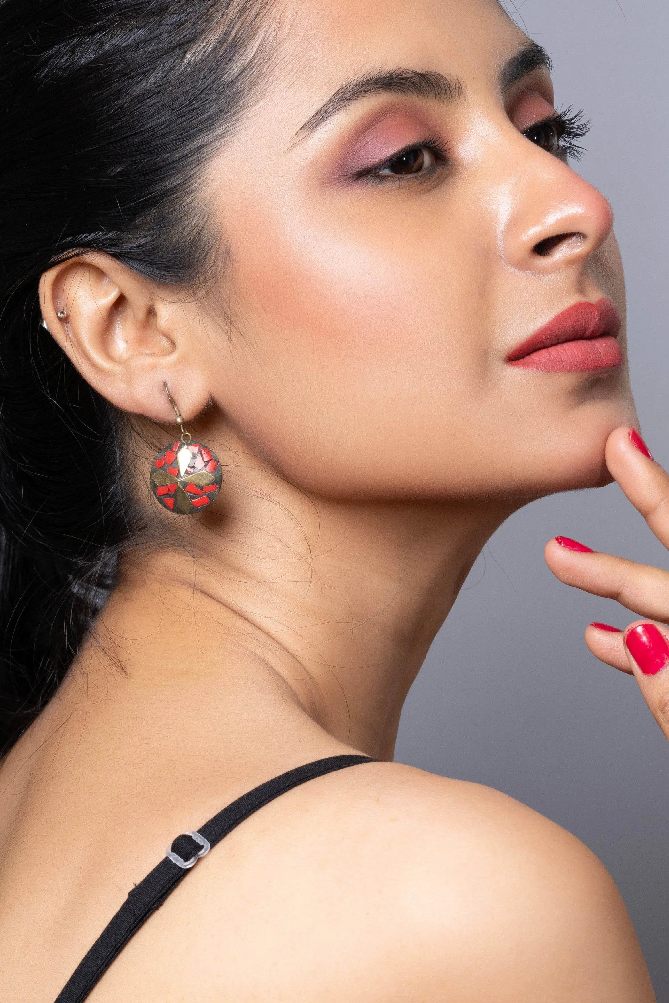 Red Black Brass Golden Tibetan Earring - Lookandadorn.com
