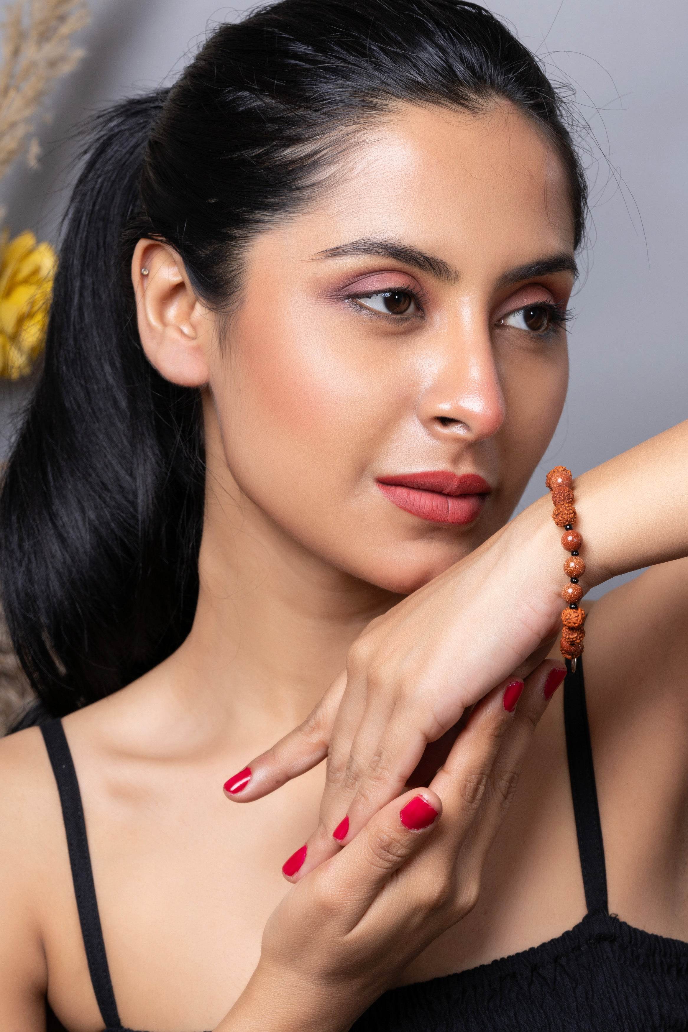 Handmade Rudraksh Bracelet with Semi Precious Golden Sandstone for Unisex - Lookandadorn.com